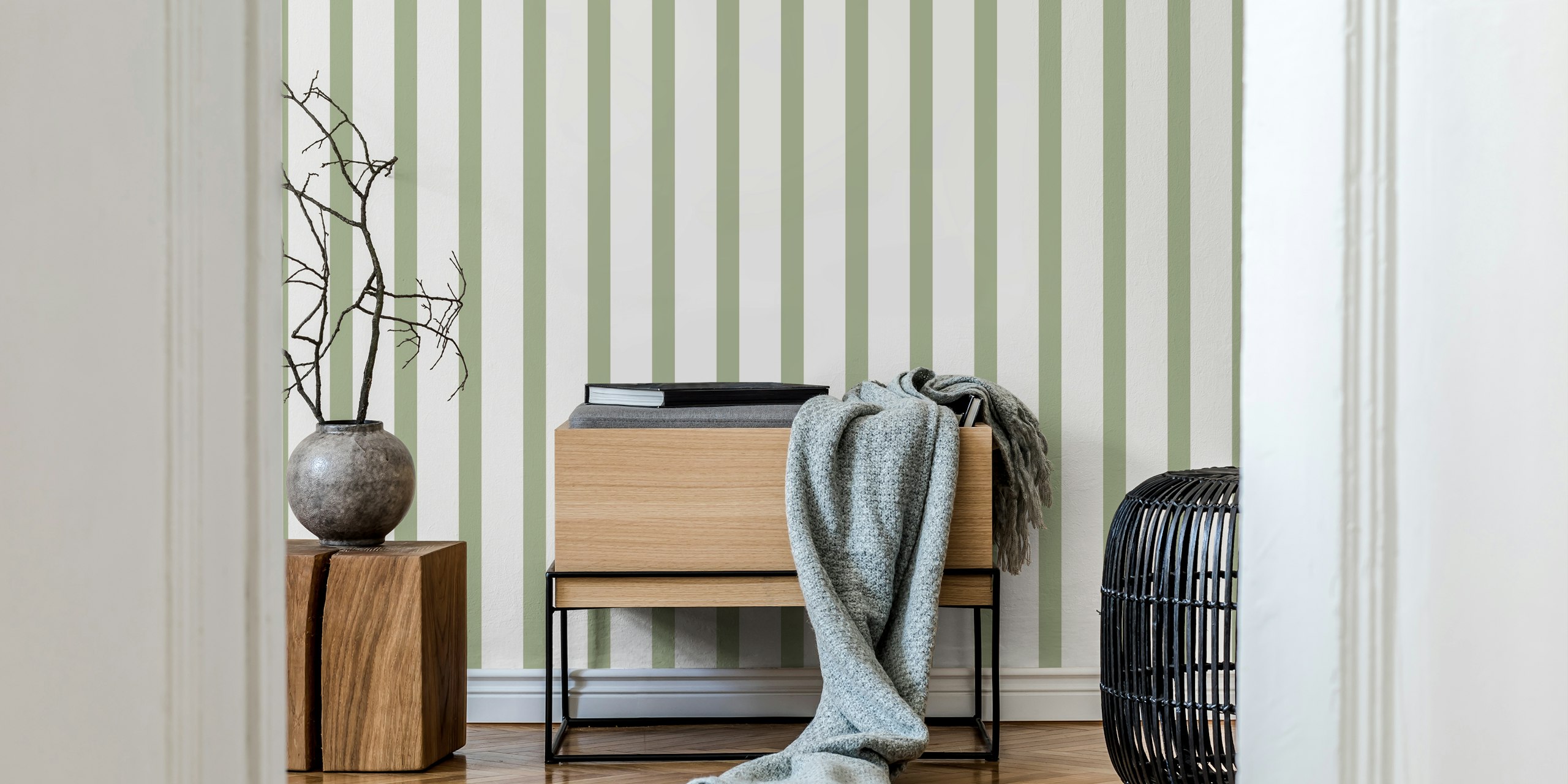 Minimal striped design wallpaper in a room
