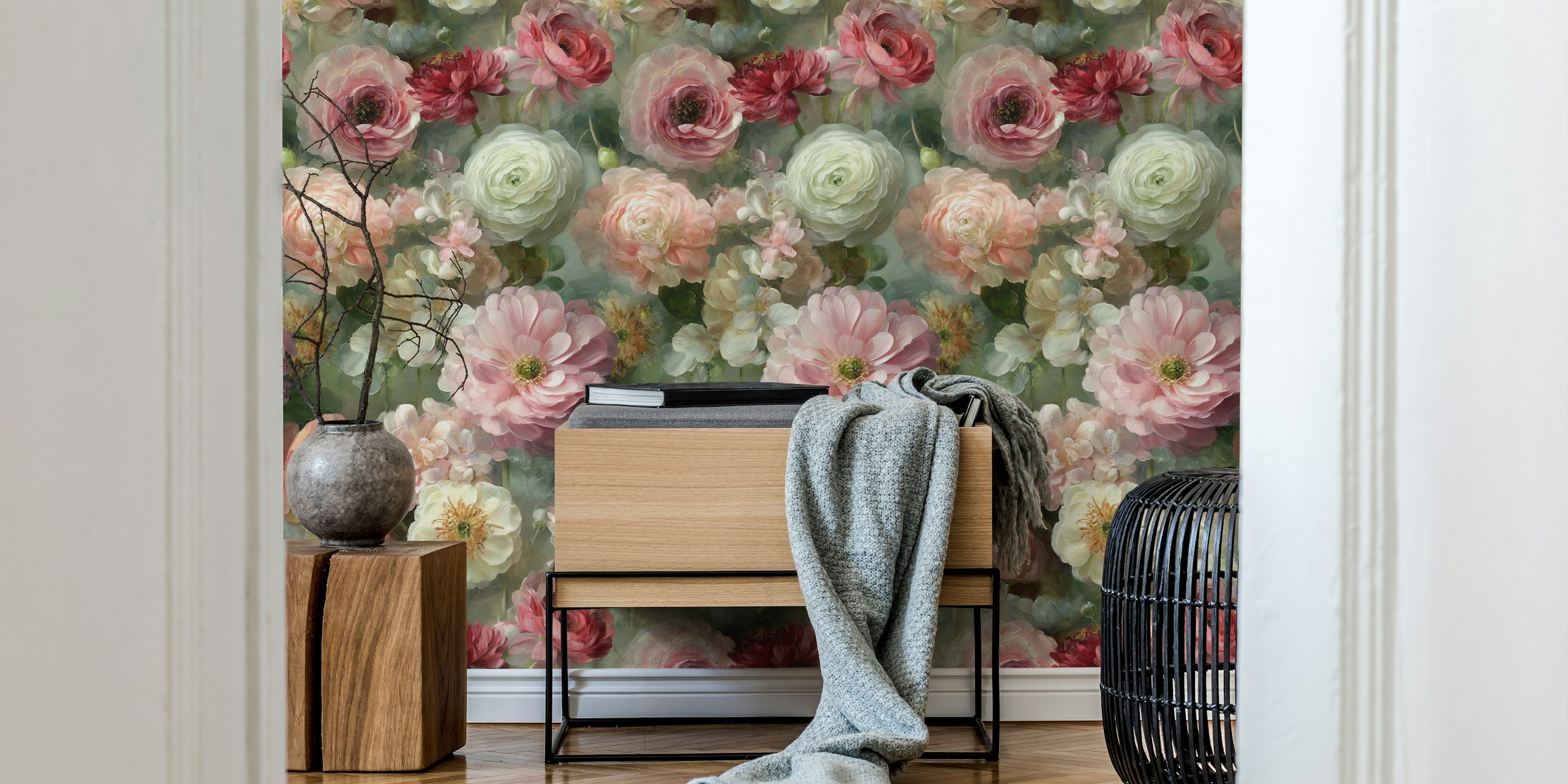 Elegant Flower Cascade wallpaper in a room