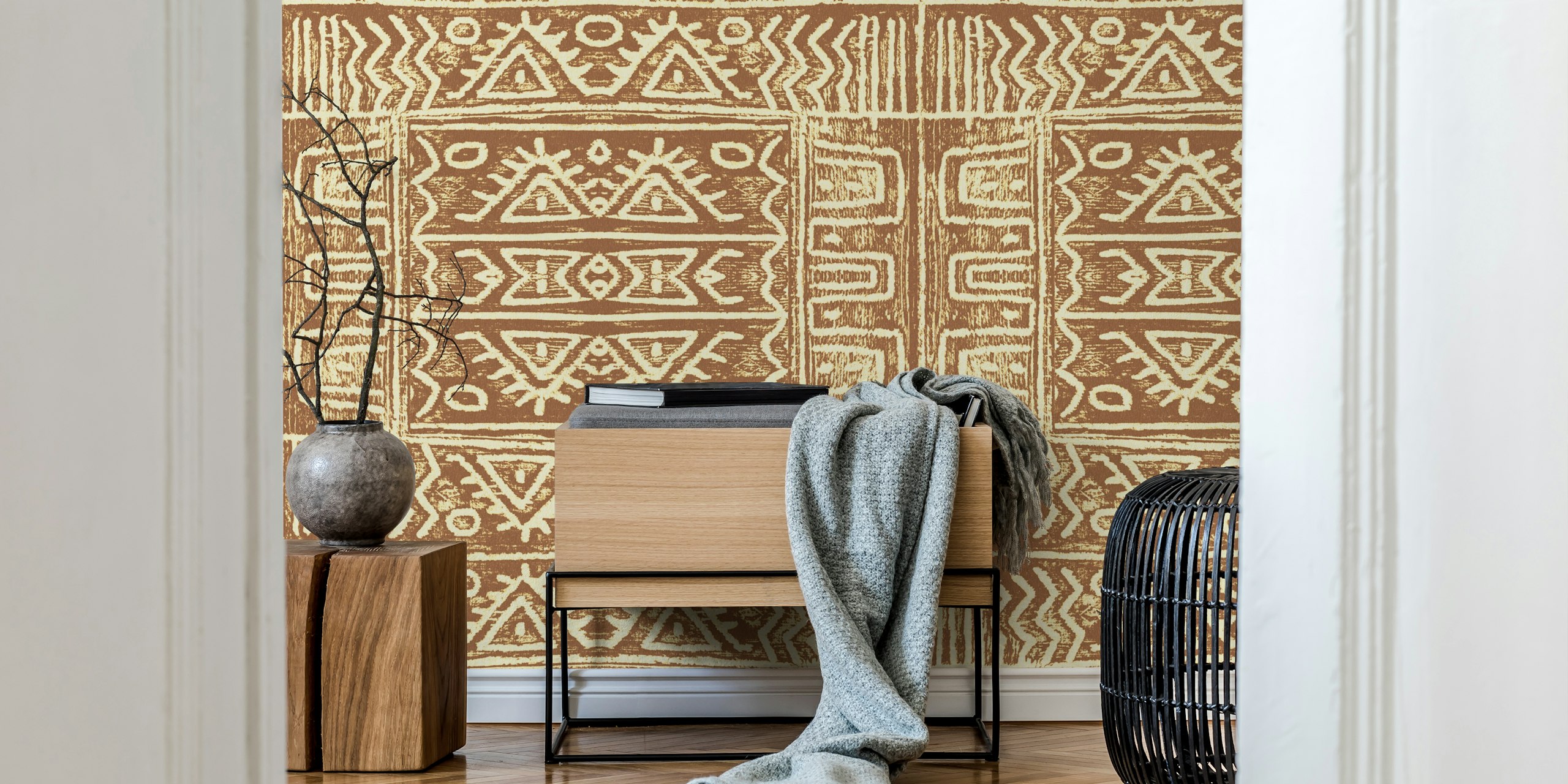 Mudcloth Warm Brown tapet i ett rum