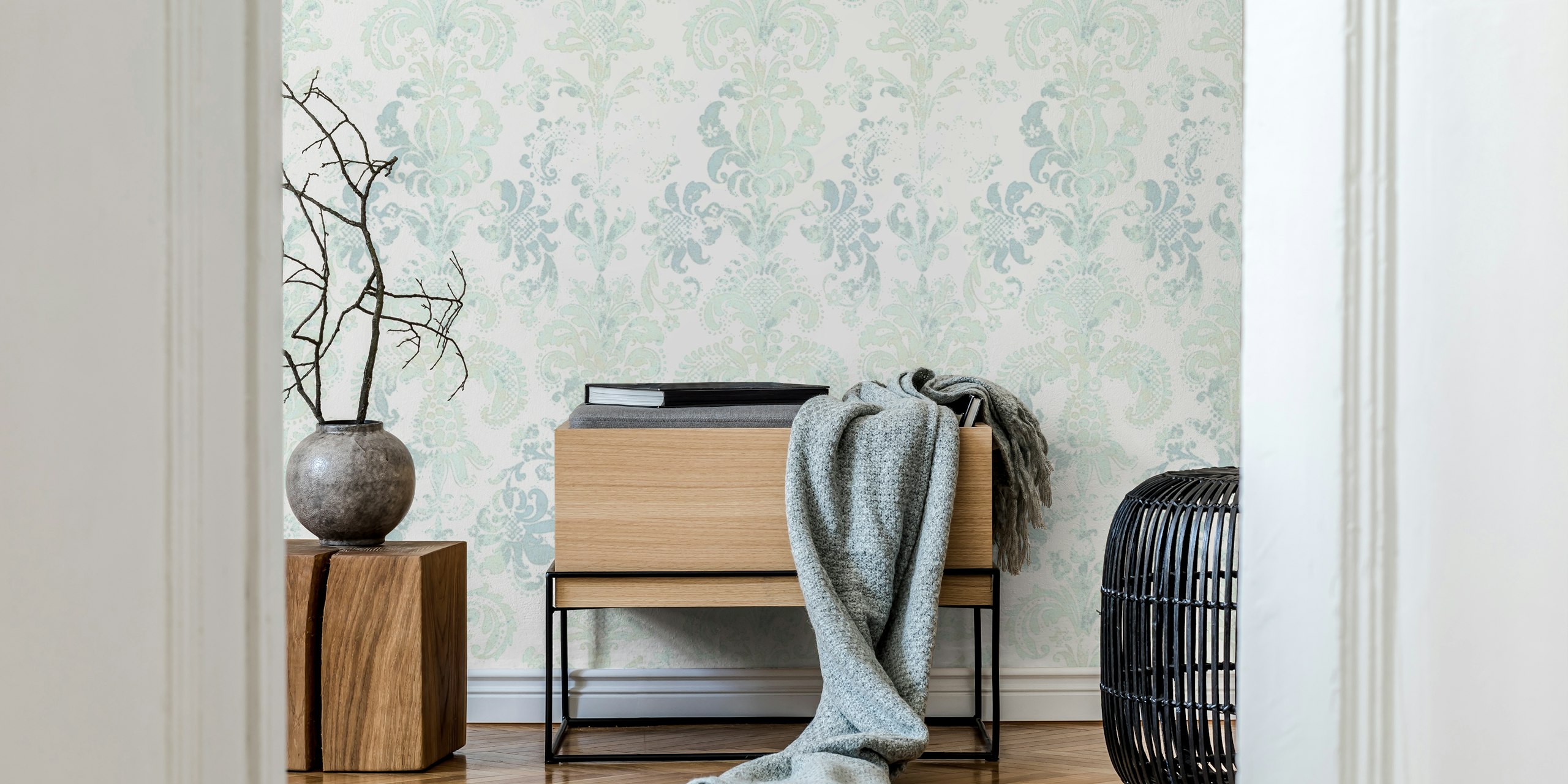 Grunge Damask Pattern Aqua Mint Sage tapet i rummet
