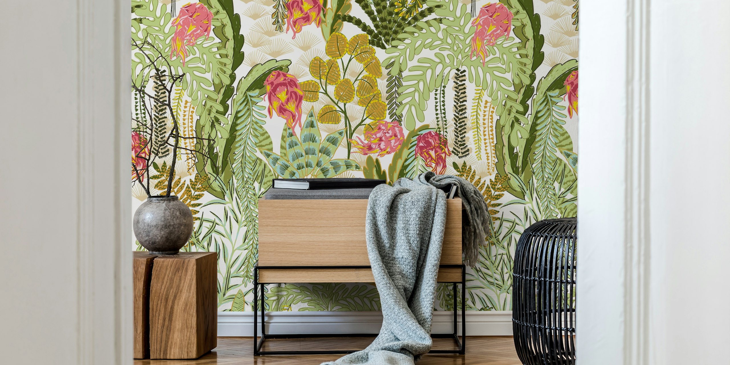 Tropical wallpaper design with dragon fruit light