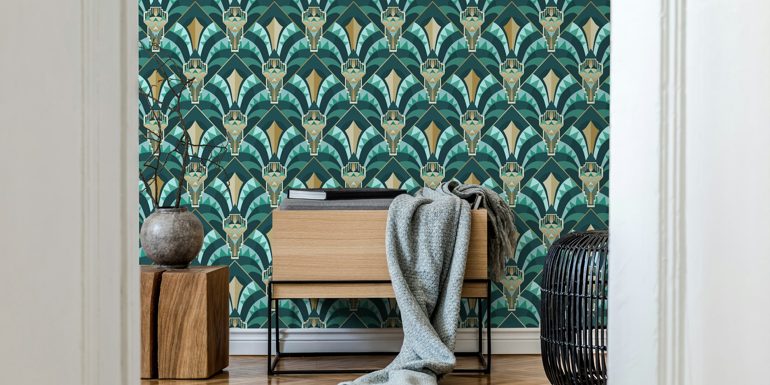 Moderne Art Deco tapet med smaragd buer