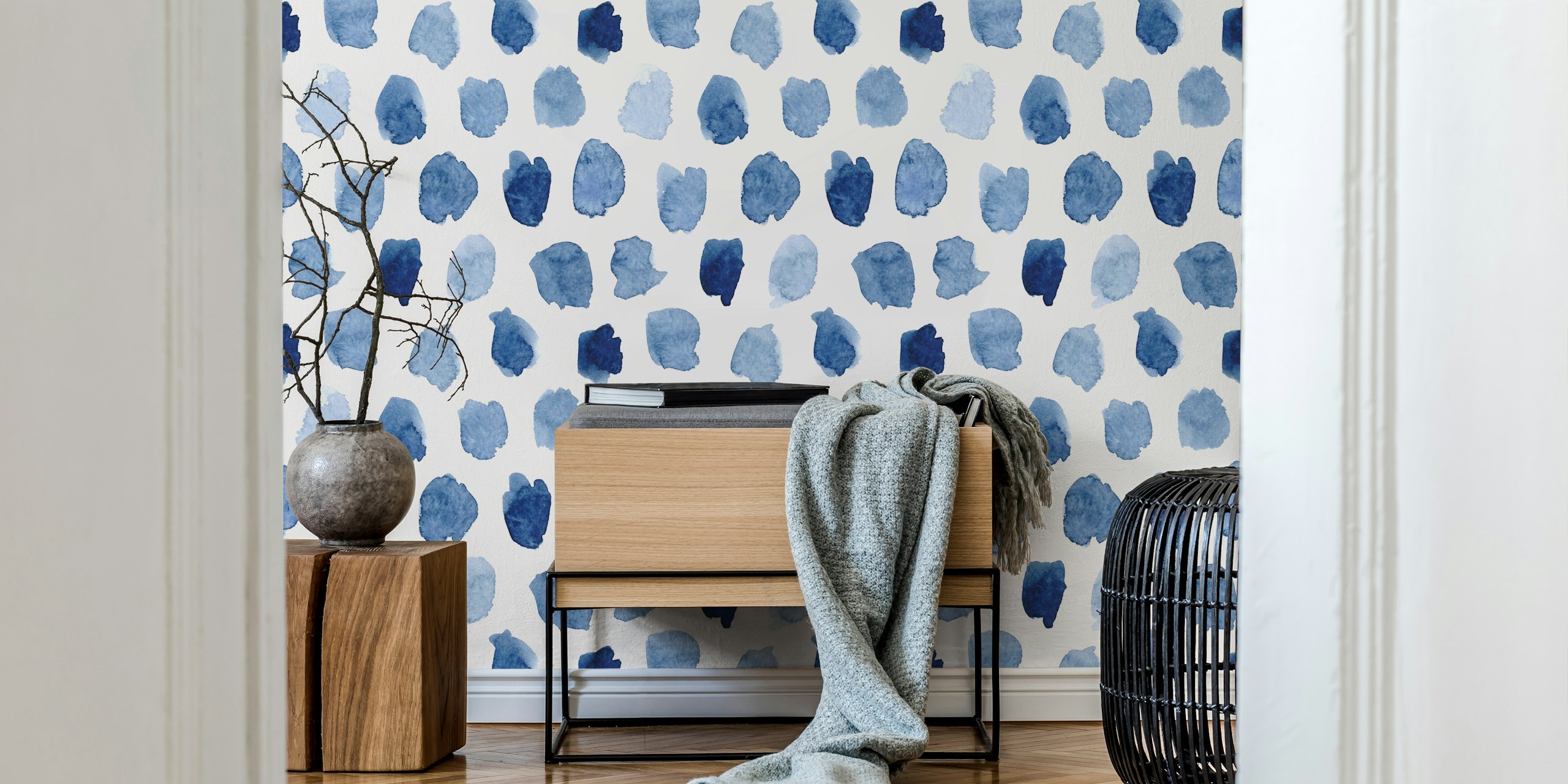 Blue Watercolor Dots vægmaleri fra happywall.com