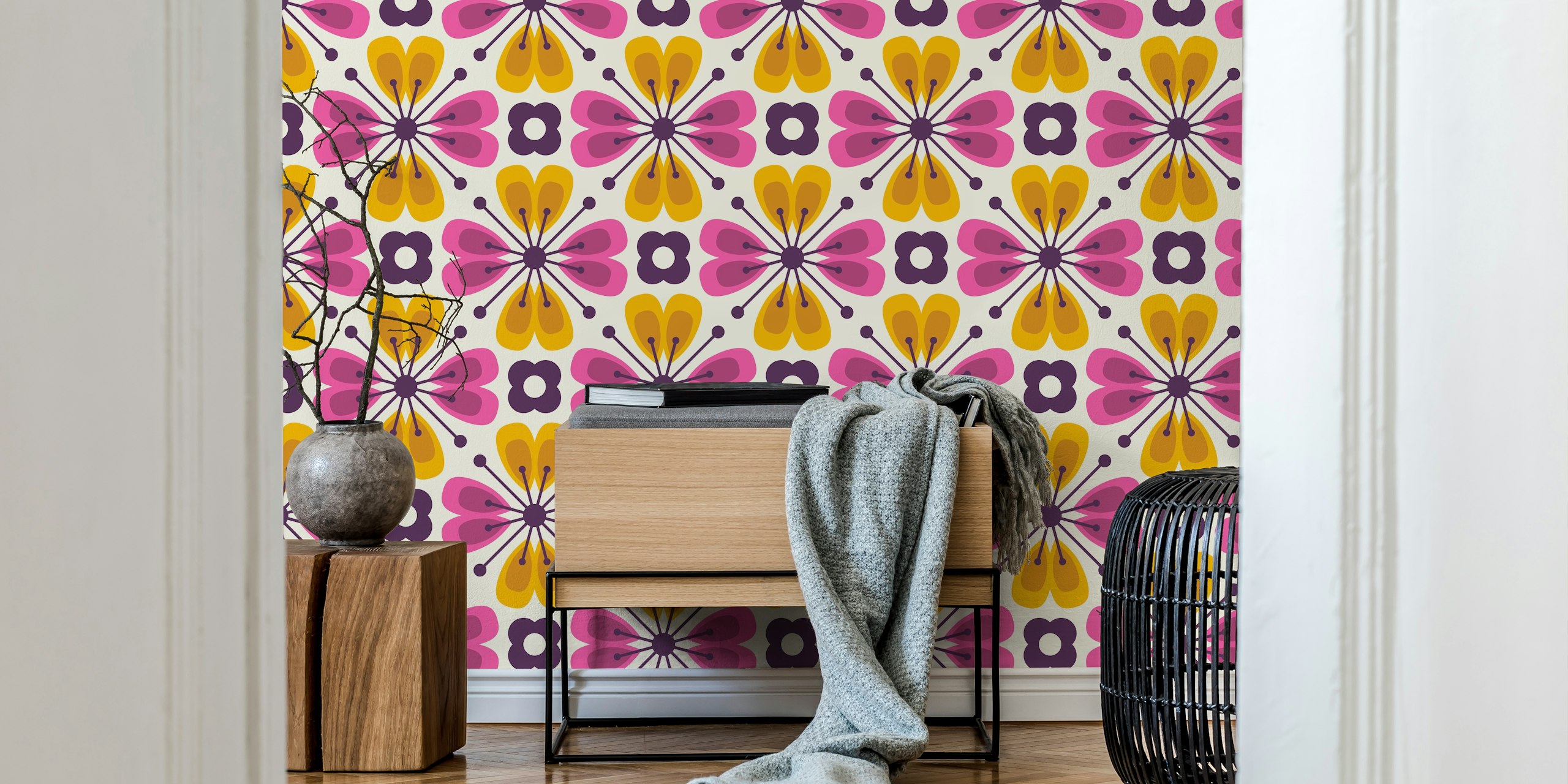 Tapeta Abstract flowers v pink and yellow