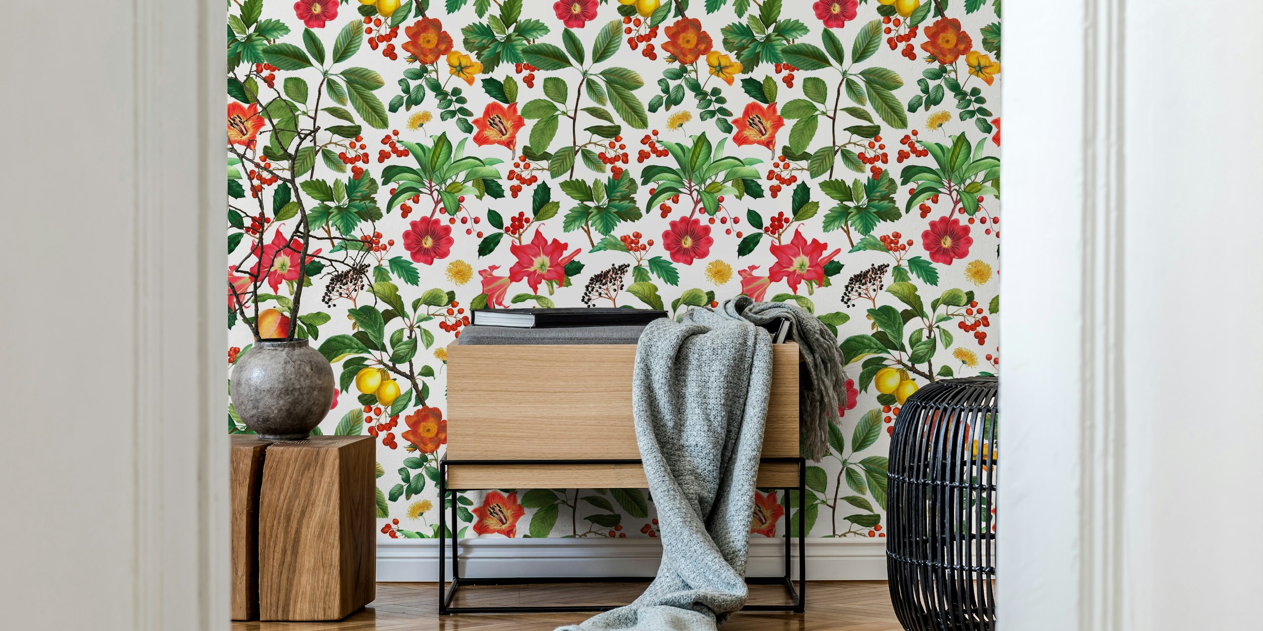 Design de papel de parede Autumn Floral Leaf And Flowers