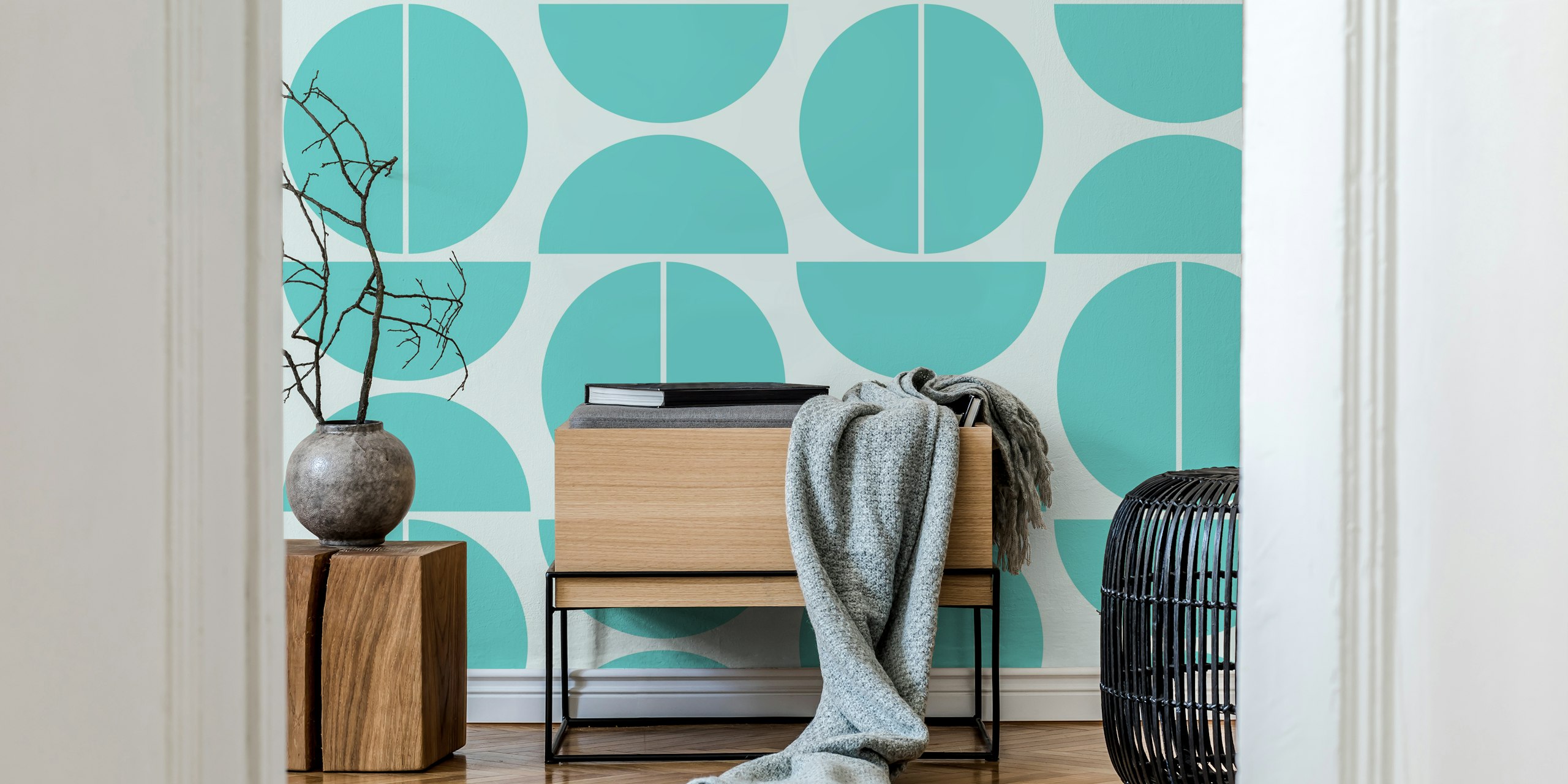 Cyan Bauhaus Wallpaper-Design in einem Raum