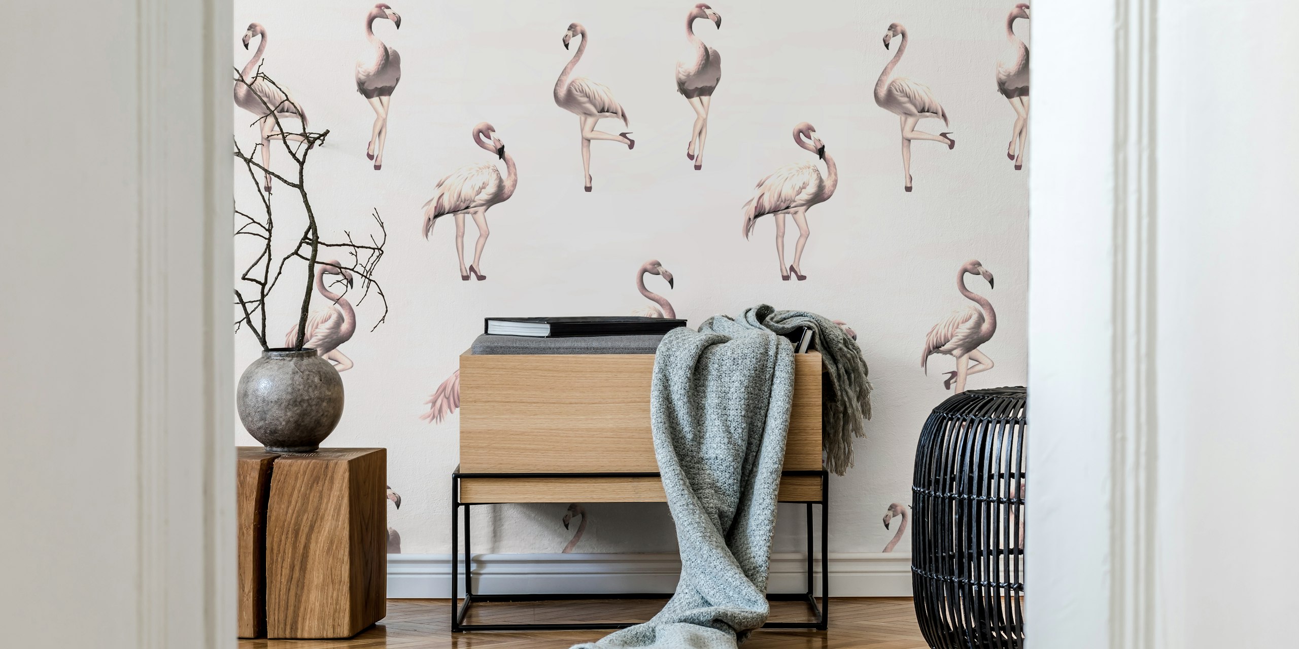 Tapeta Flamingo girls w antique pink