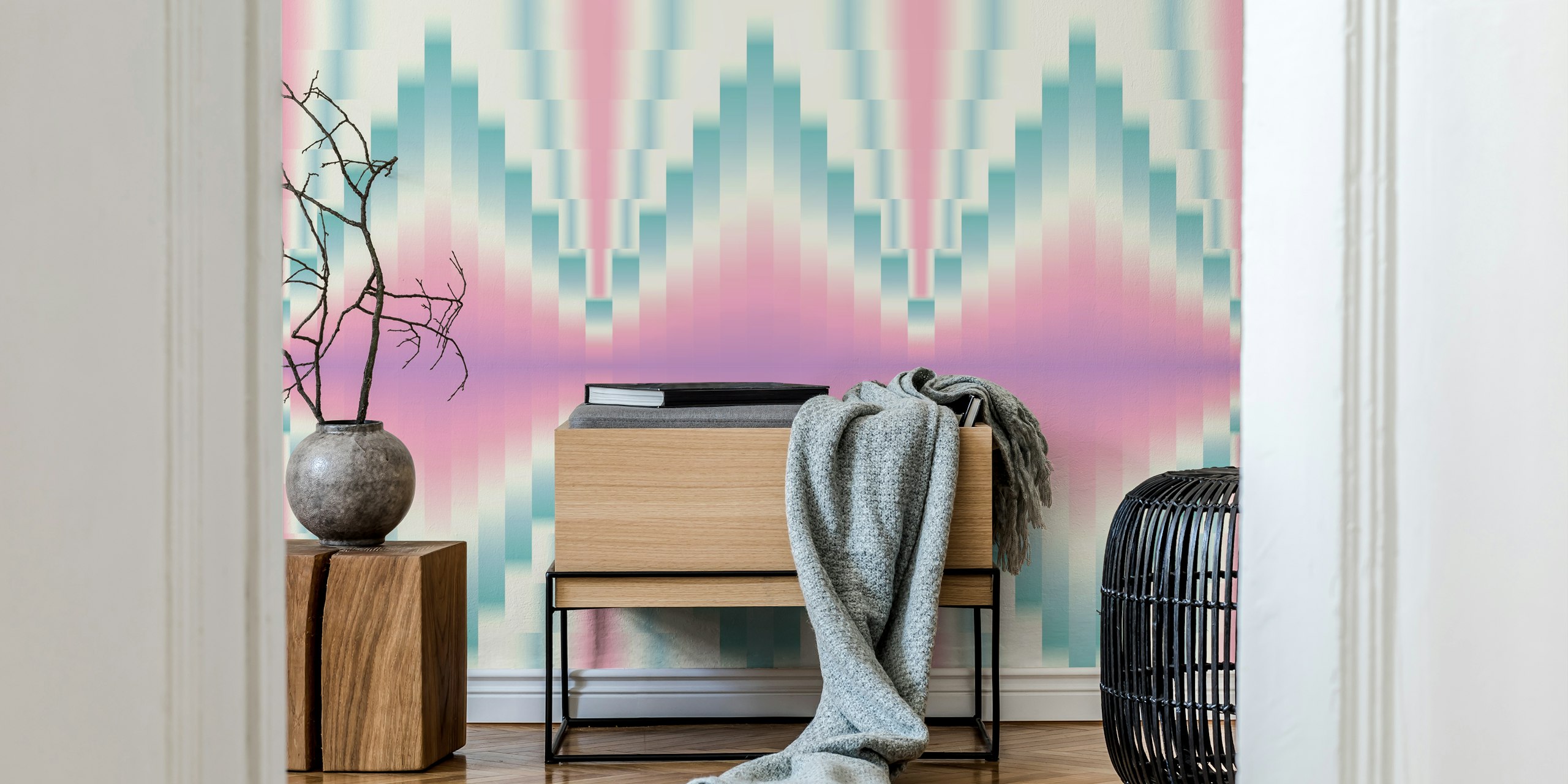 Abstract lilac and aqua geometric clouds wallpaper