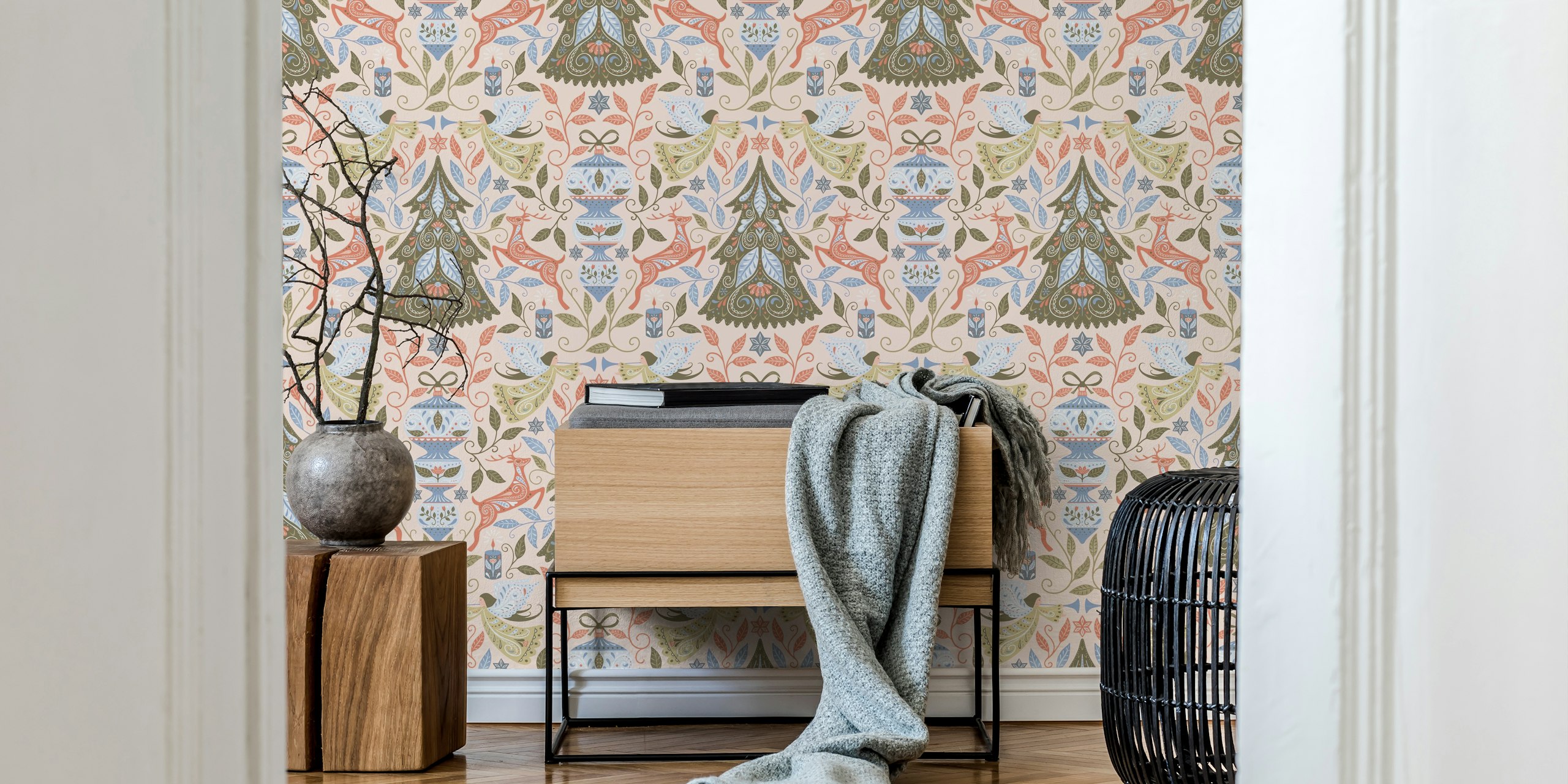 Ταπετσαρία Folk forest Christmas σε μια ζεστή δωμάτιο