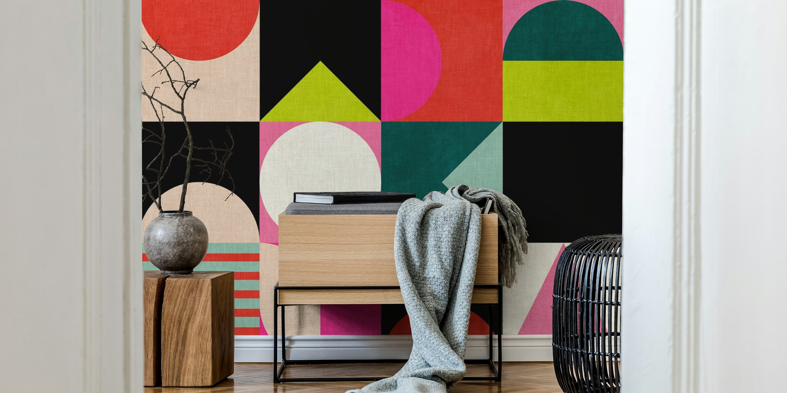diseño de papel pintado mid century modern boho