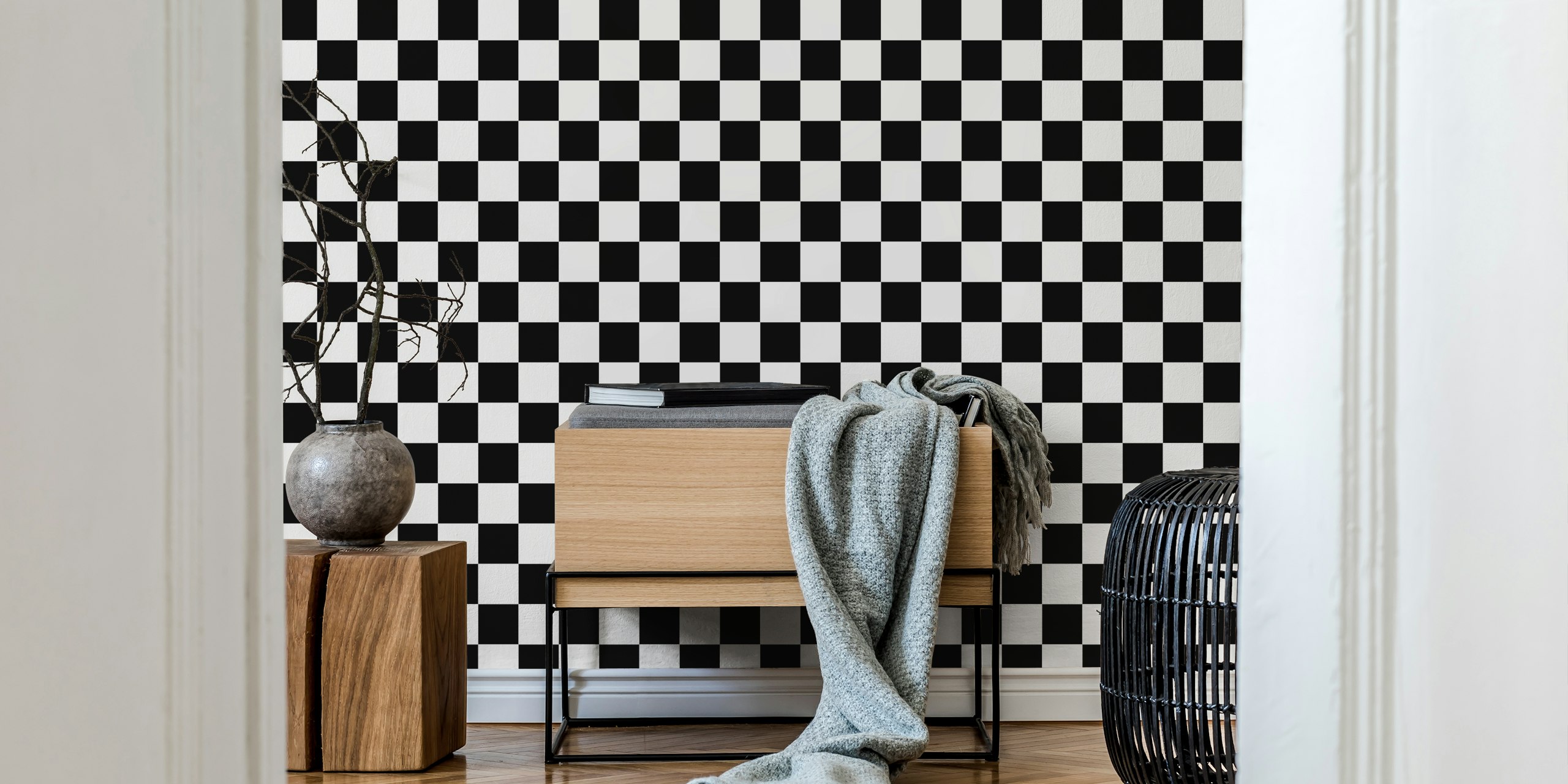 Black and white checkerboard pattern wallpaper