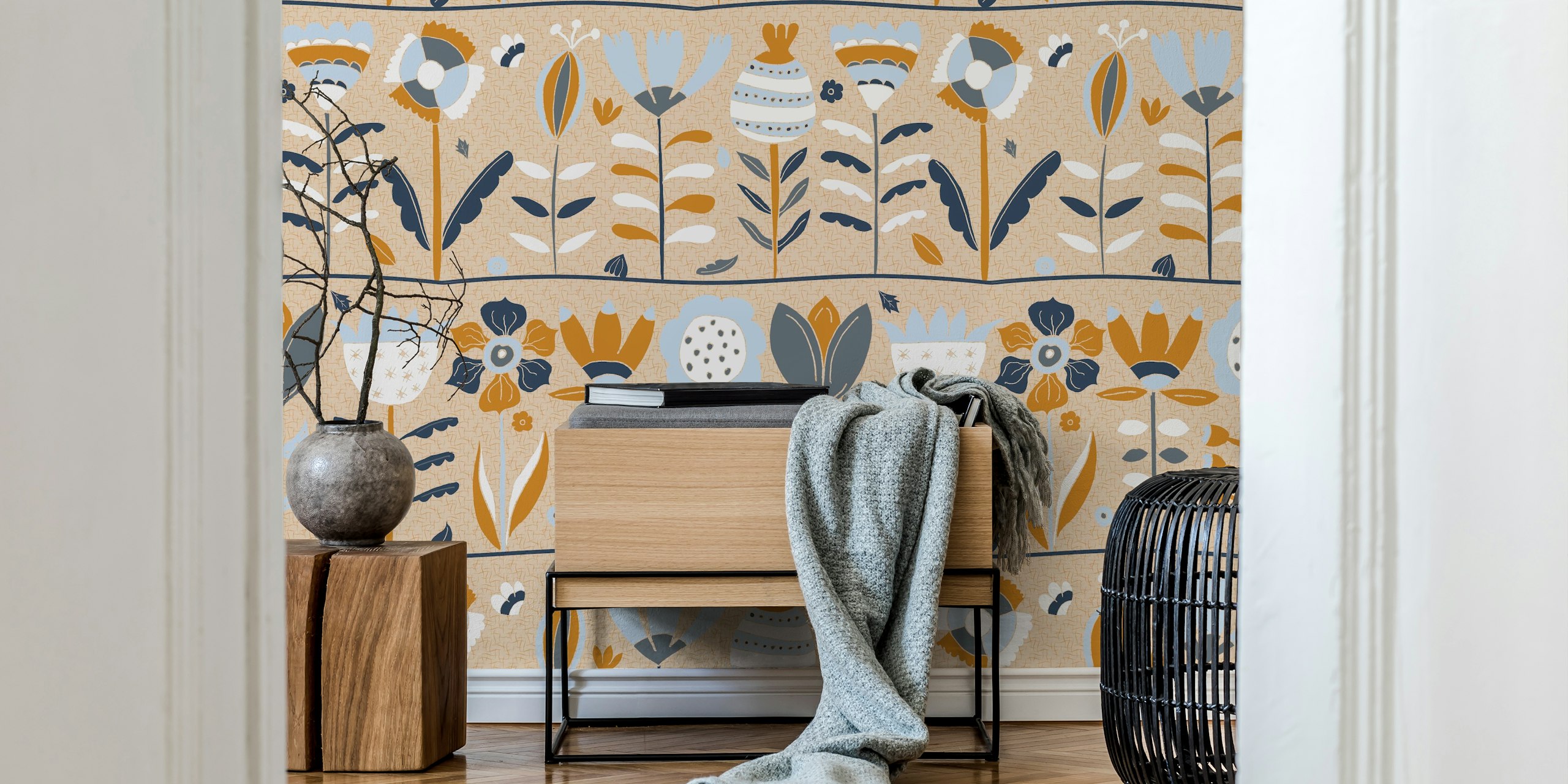 Bountiful Scandinavian Garden Tapete in einem Raum