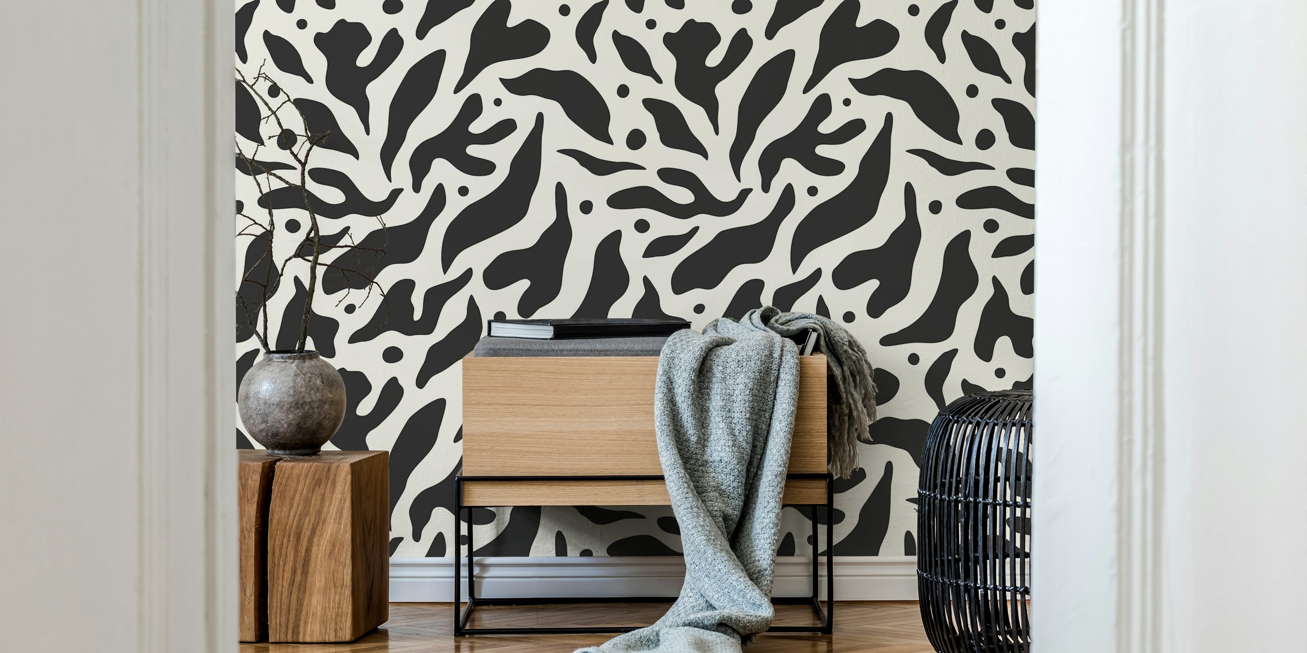 Black and white leaves shapes diseño de papel tapiz