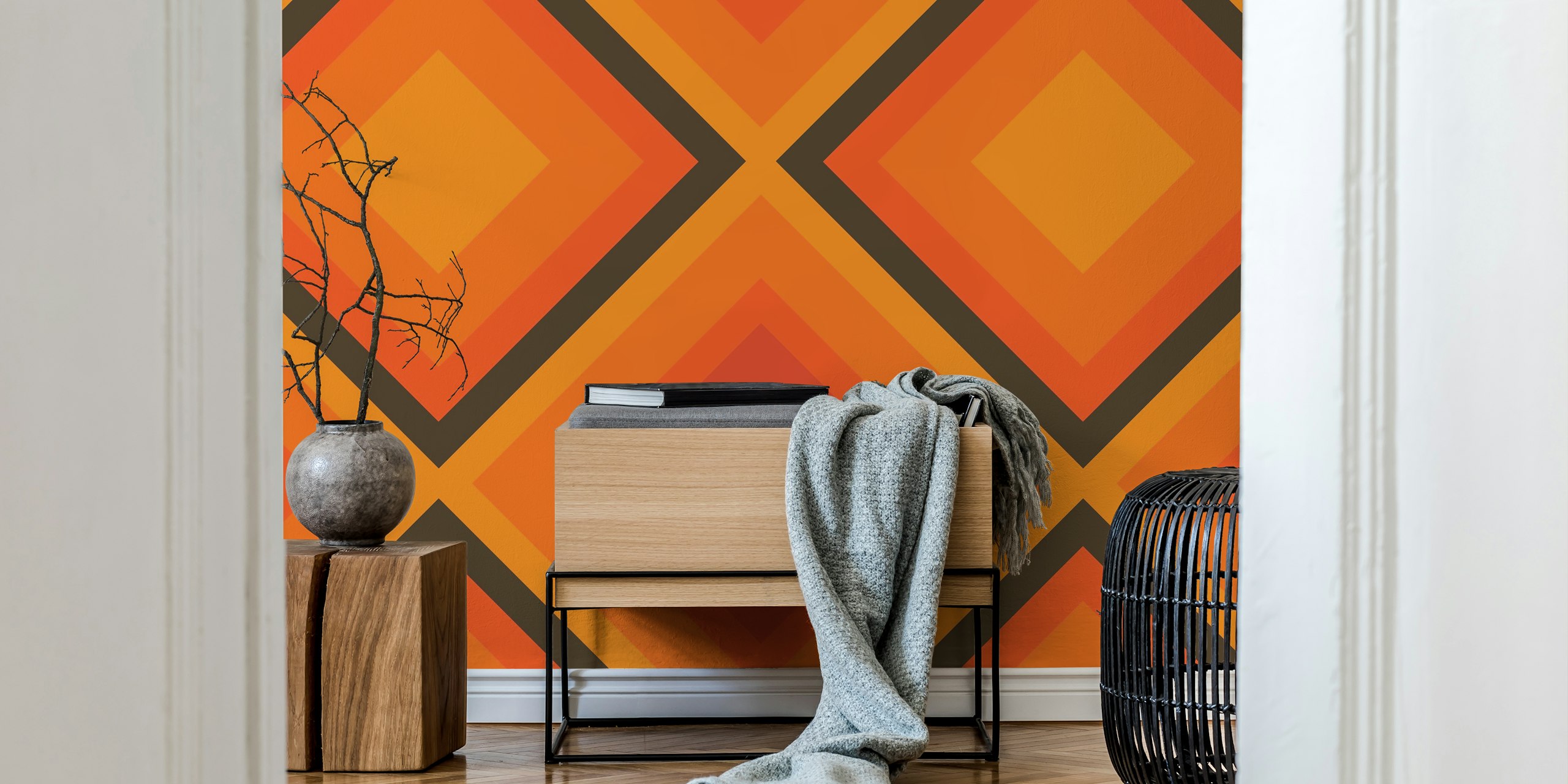 Abstract diamond geometrical wallpaper in een kamer