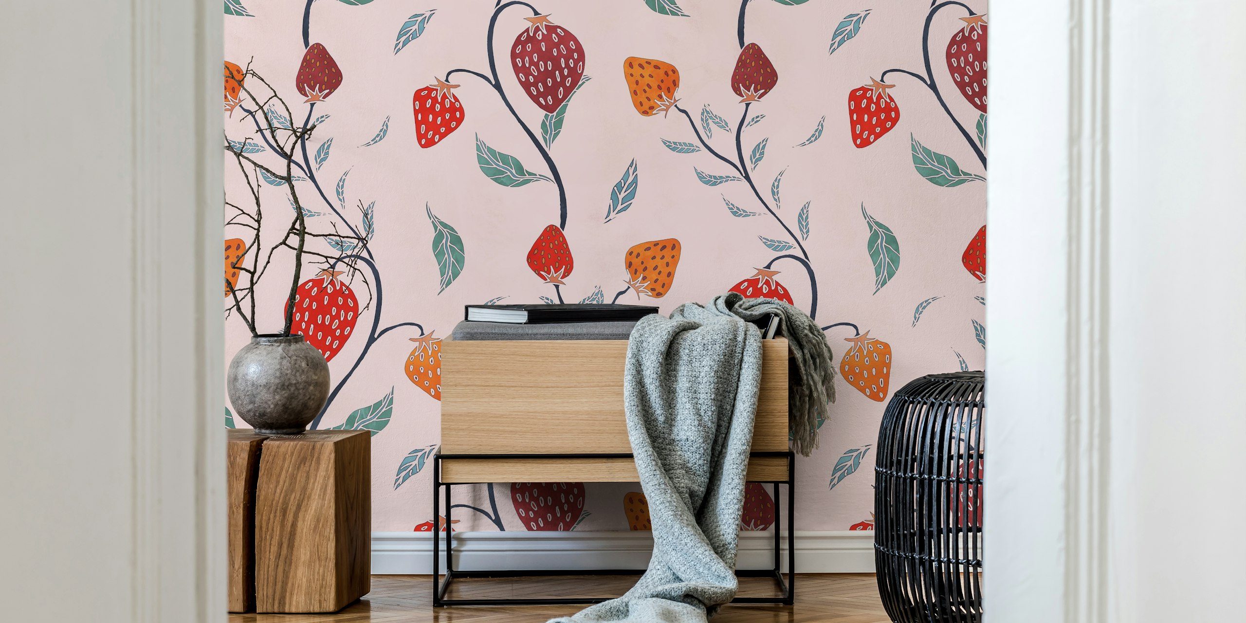 Delicious strawberries wallpaper in a room