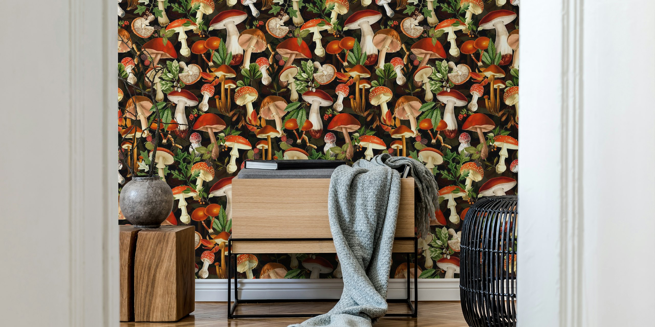 Vintage Opulent Autumnal Mushroom Dance tapeta u sobi