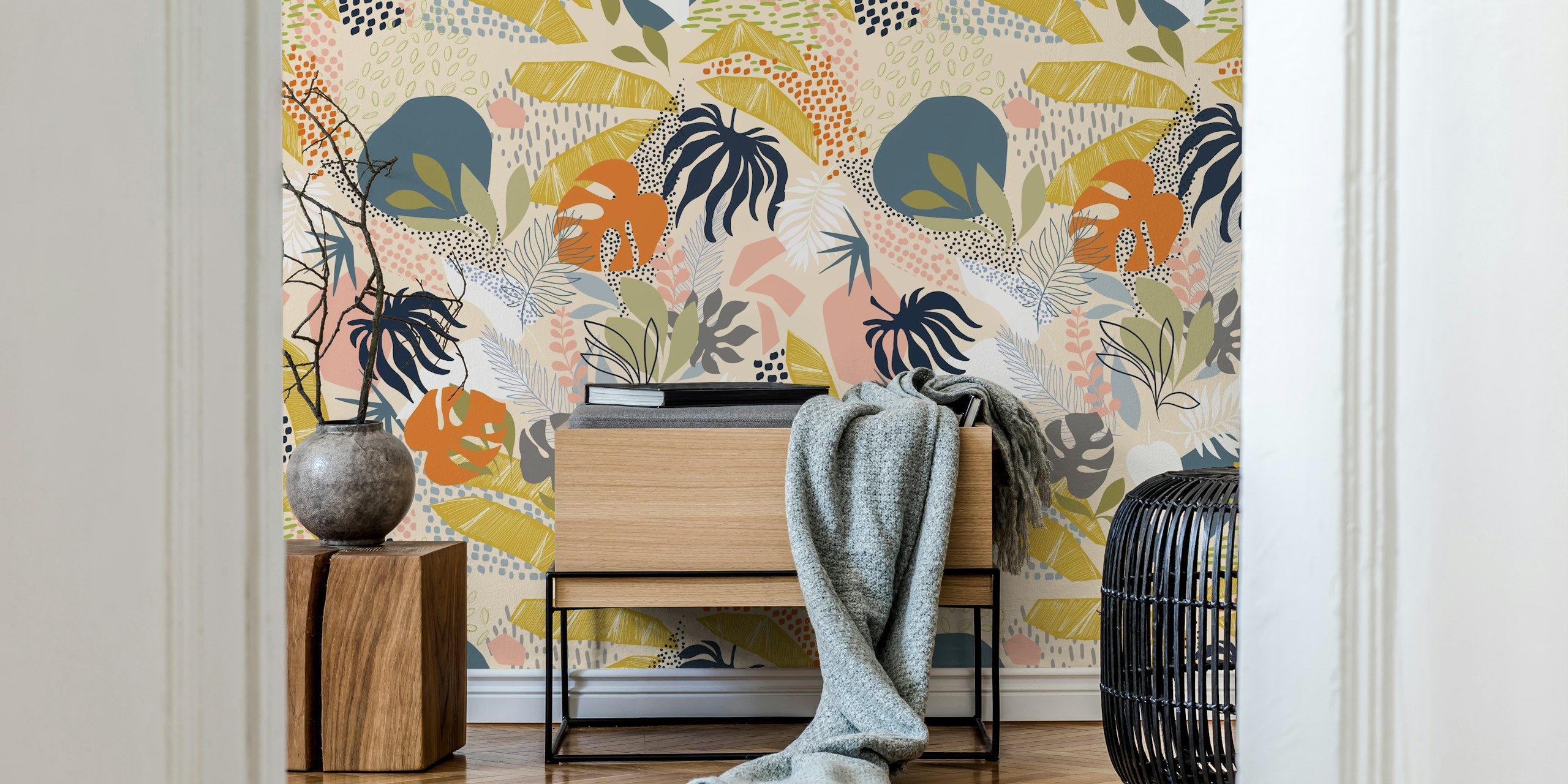 Tropical foliage with colorful leaves and patterns wallpaper