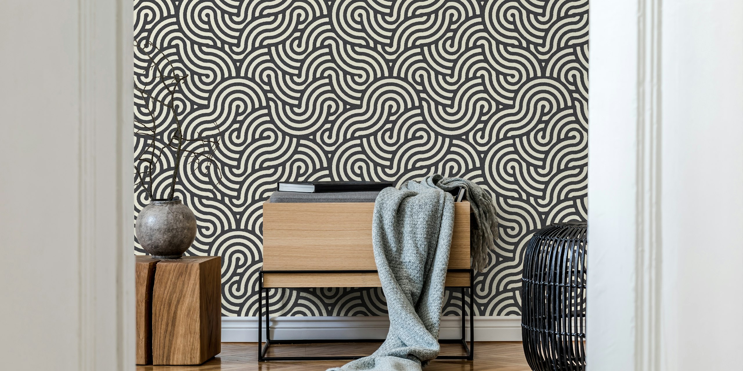 Swirl Coal And Cream Tapetti Huoneessa