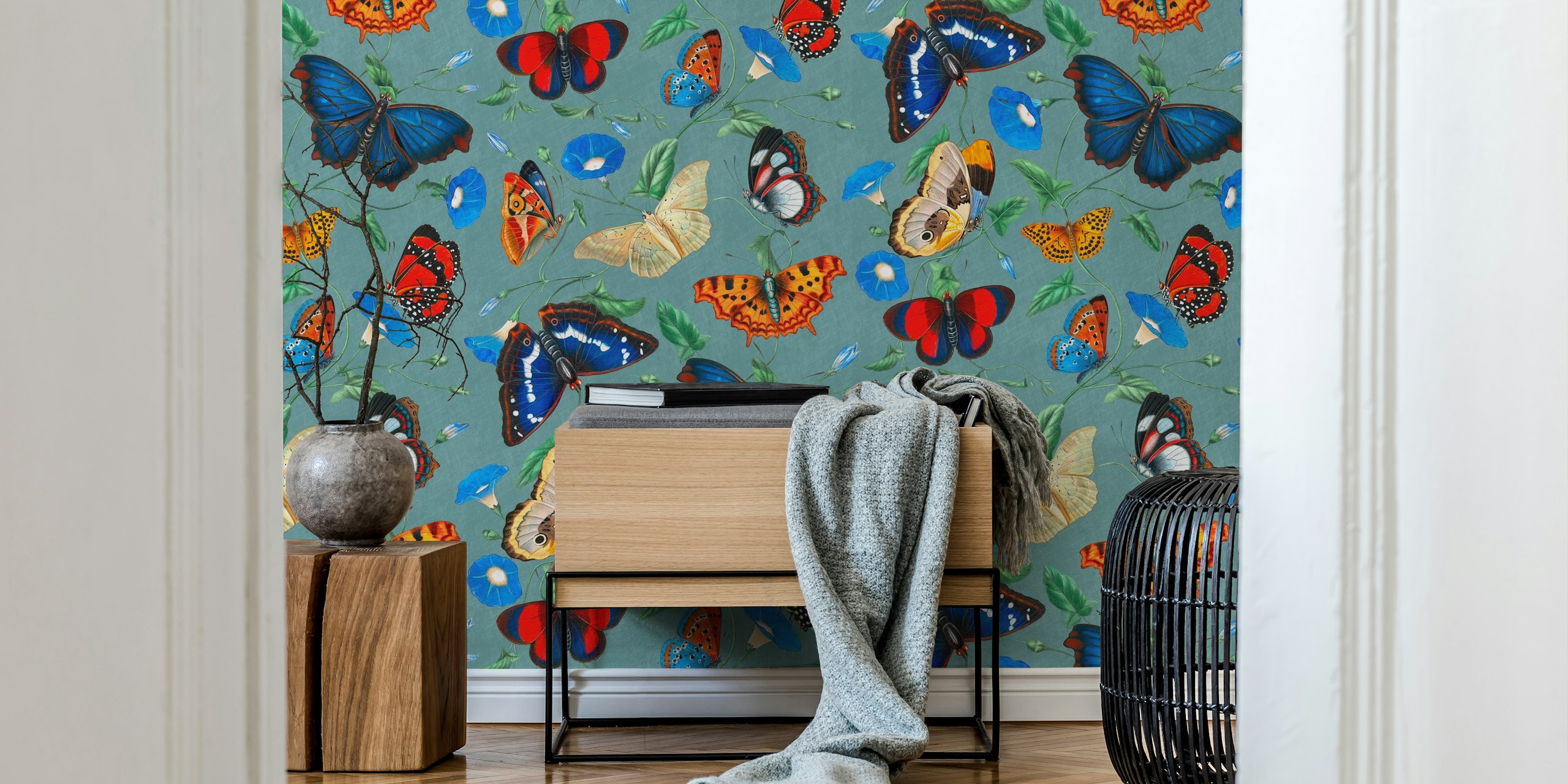 Papillonia - Morning Glory with Butterflies σε teal blue