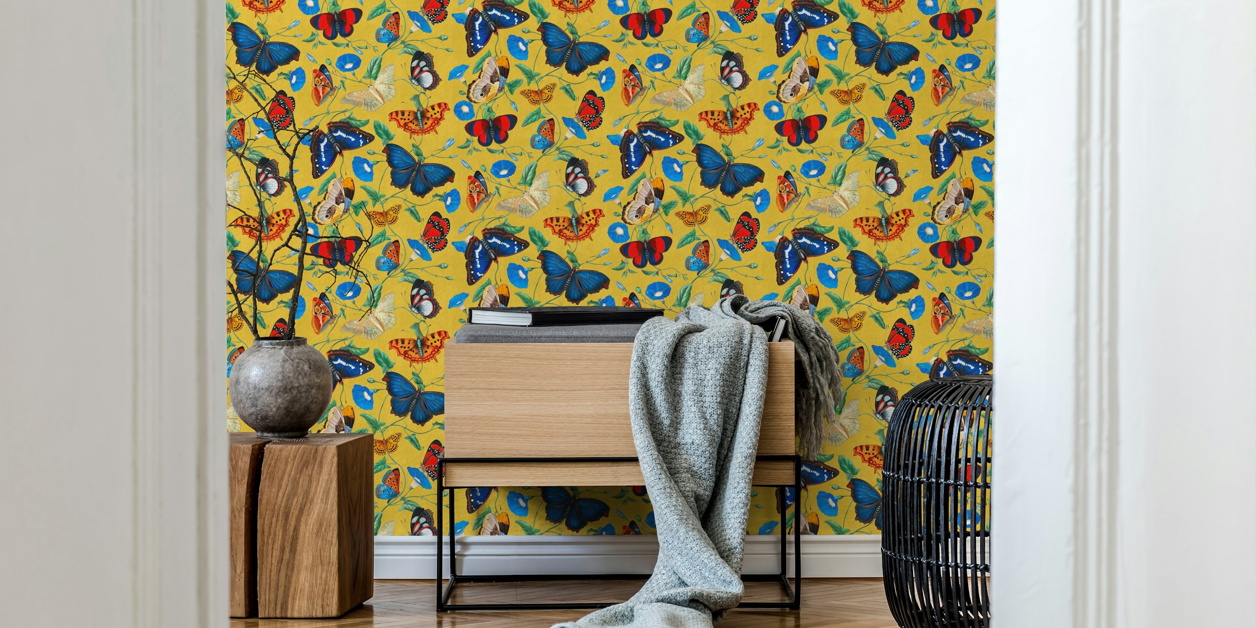 Butterflies and morning glory wallpaper design