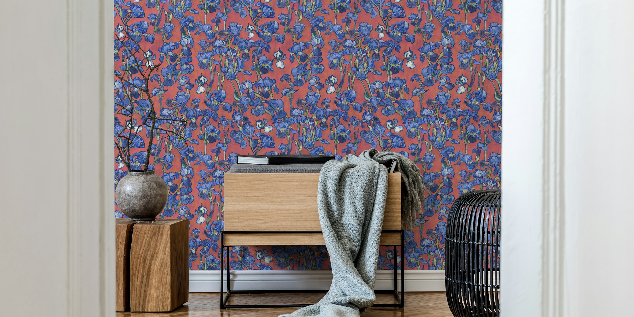 Irises pattern wallpaper in a room