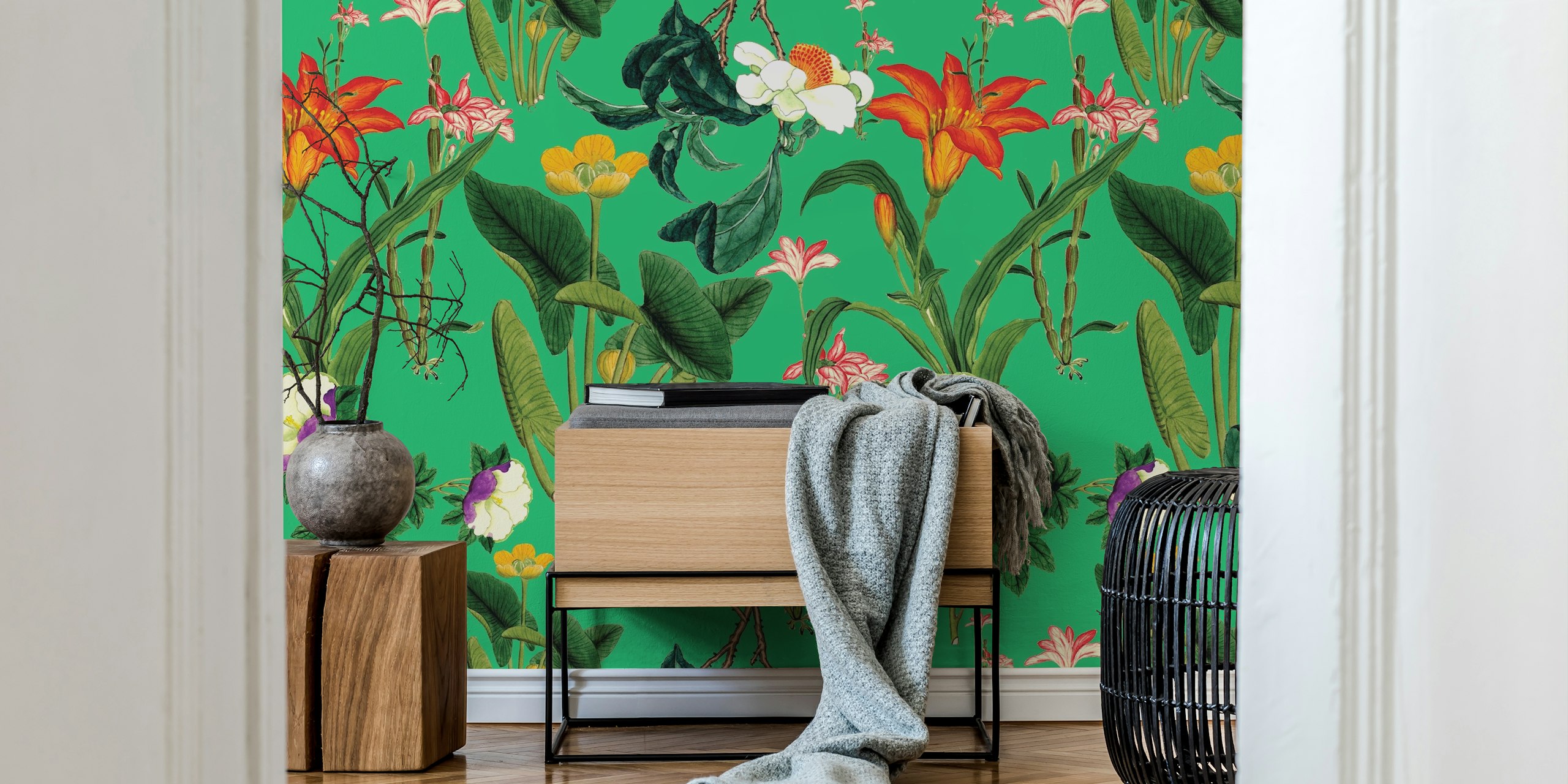 Tapeta Botanical Vintage Floral Green v pokoji