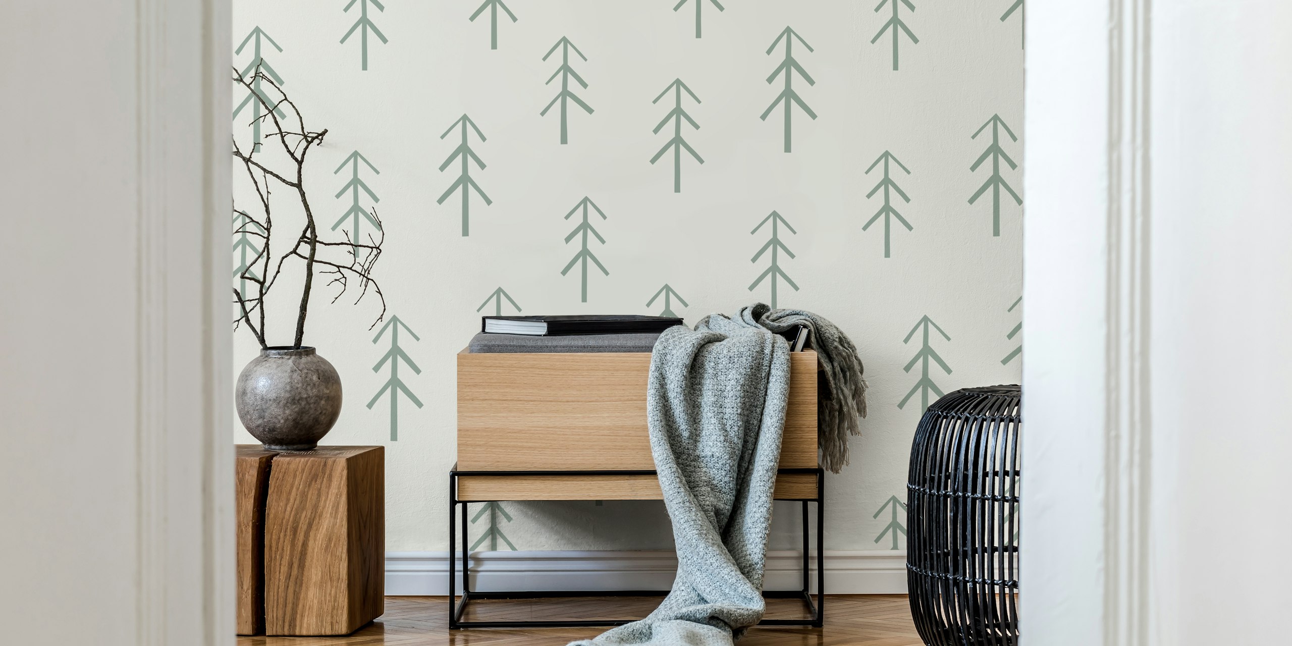 Forest light grey sage green vzor tapety