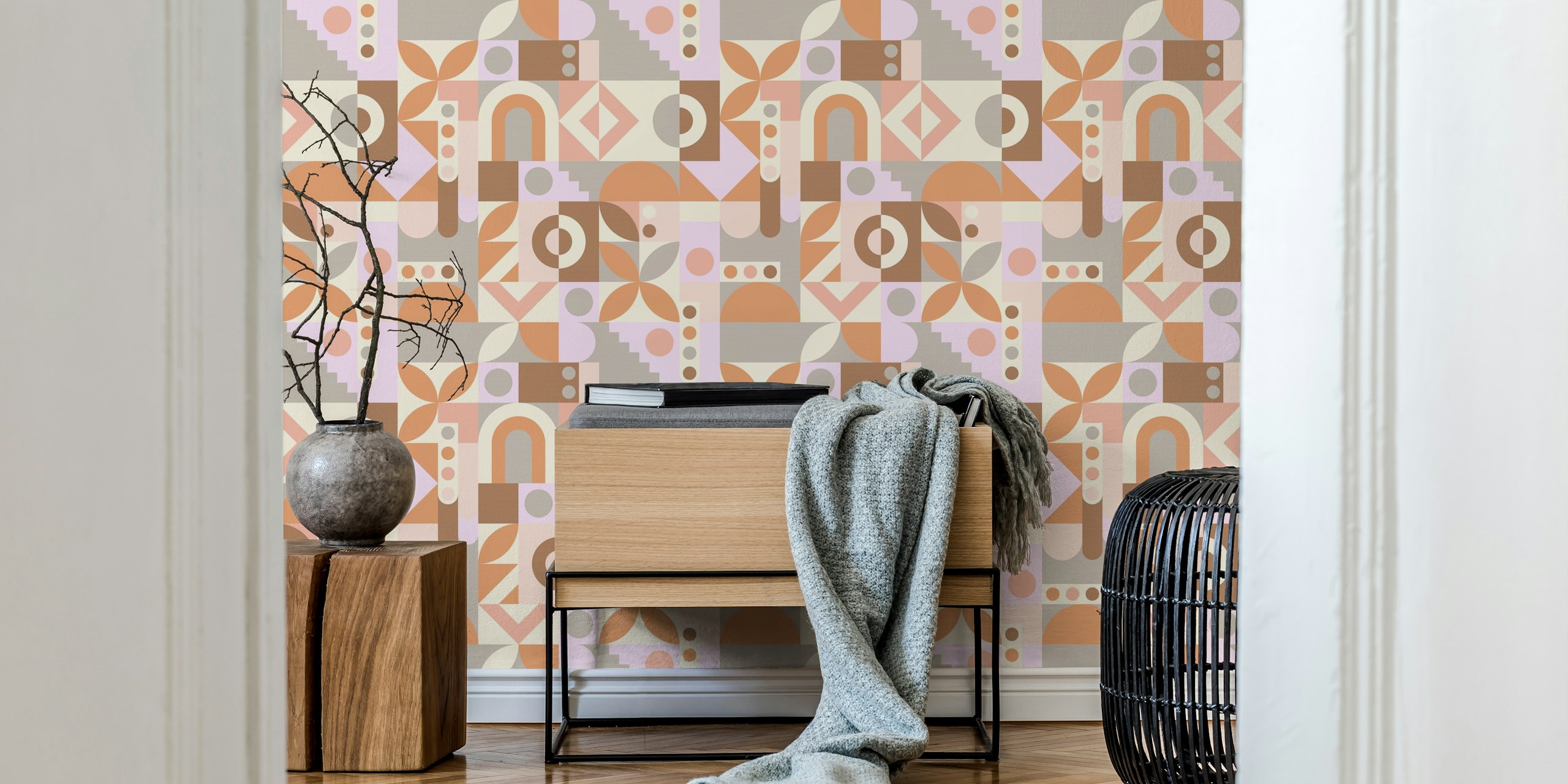 Abstract Boho Geometry τοιχογραφία με γεωμετρικά και οργανικά σχήματα σε γήινες αποχρώσεις