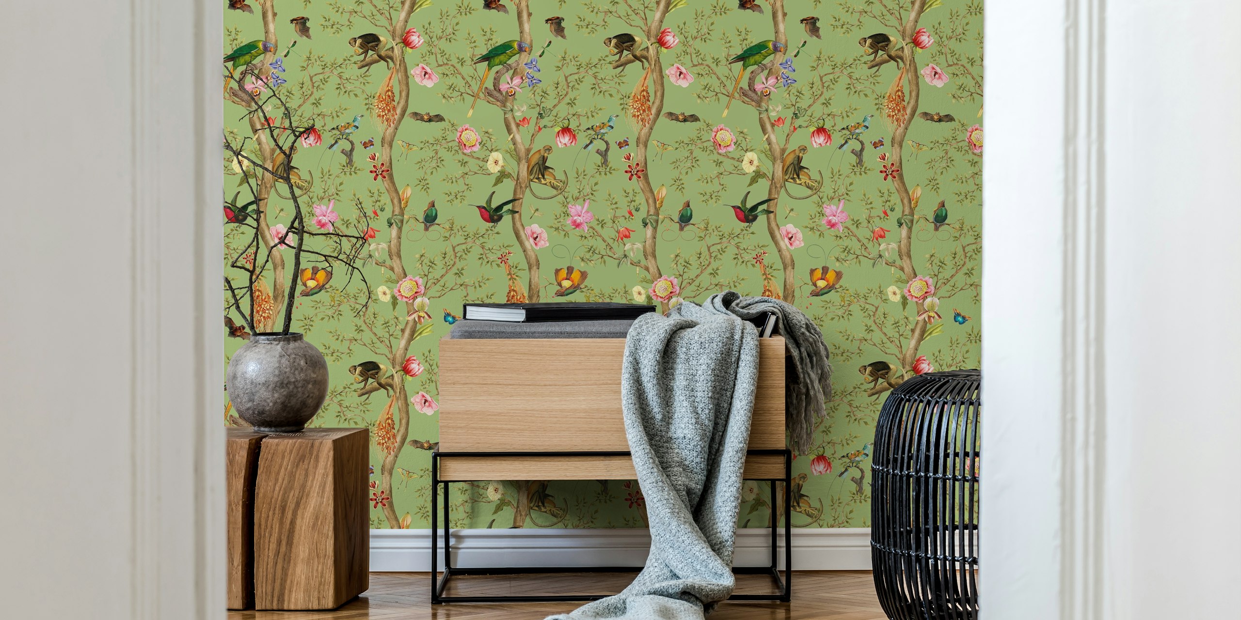 Antique Chinoiserie Garden7 papel pintado en una habitación
