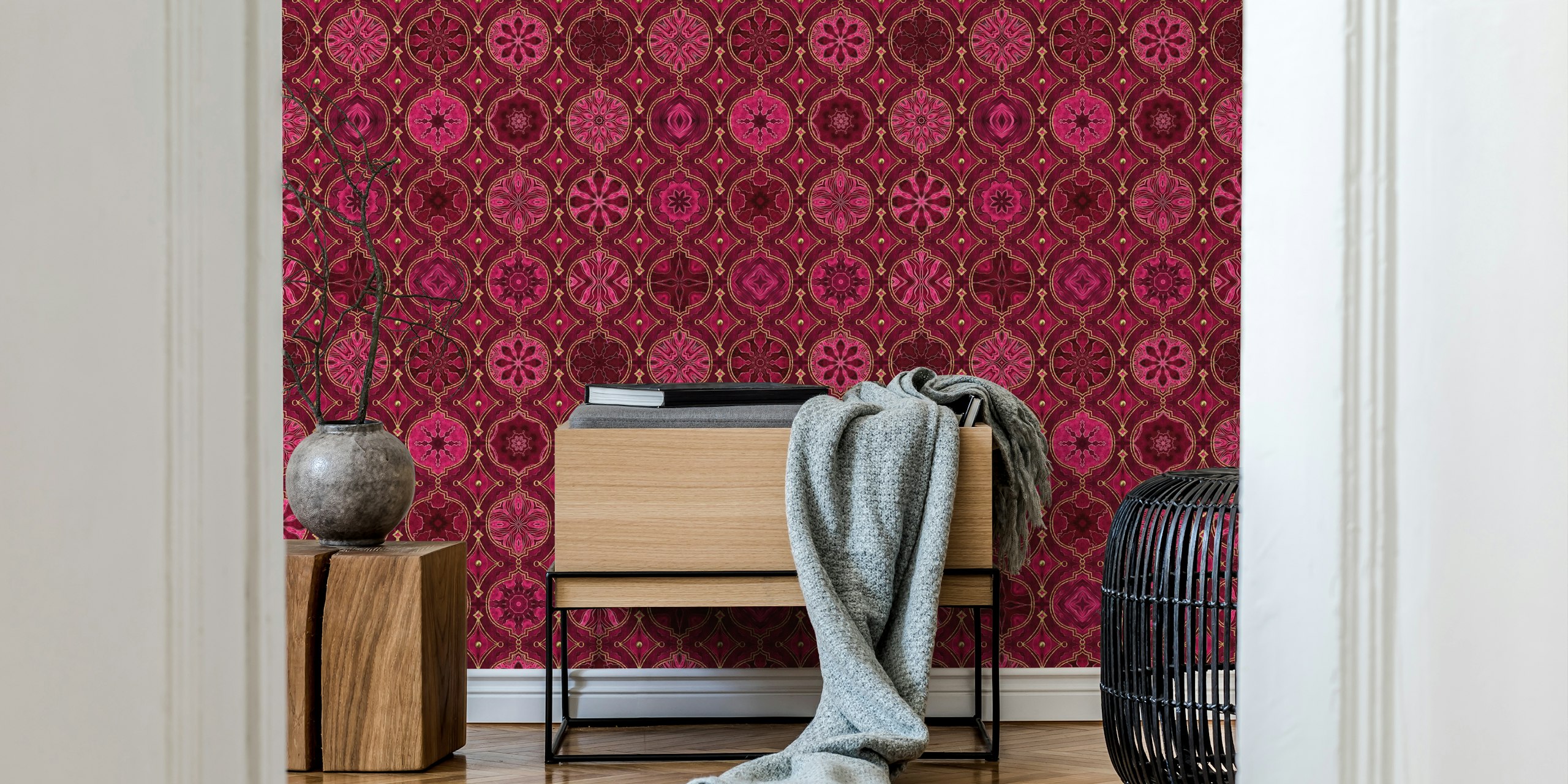 Moroccan tile design wallpaper in a room