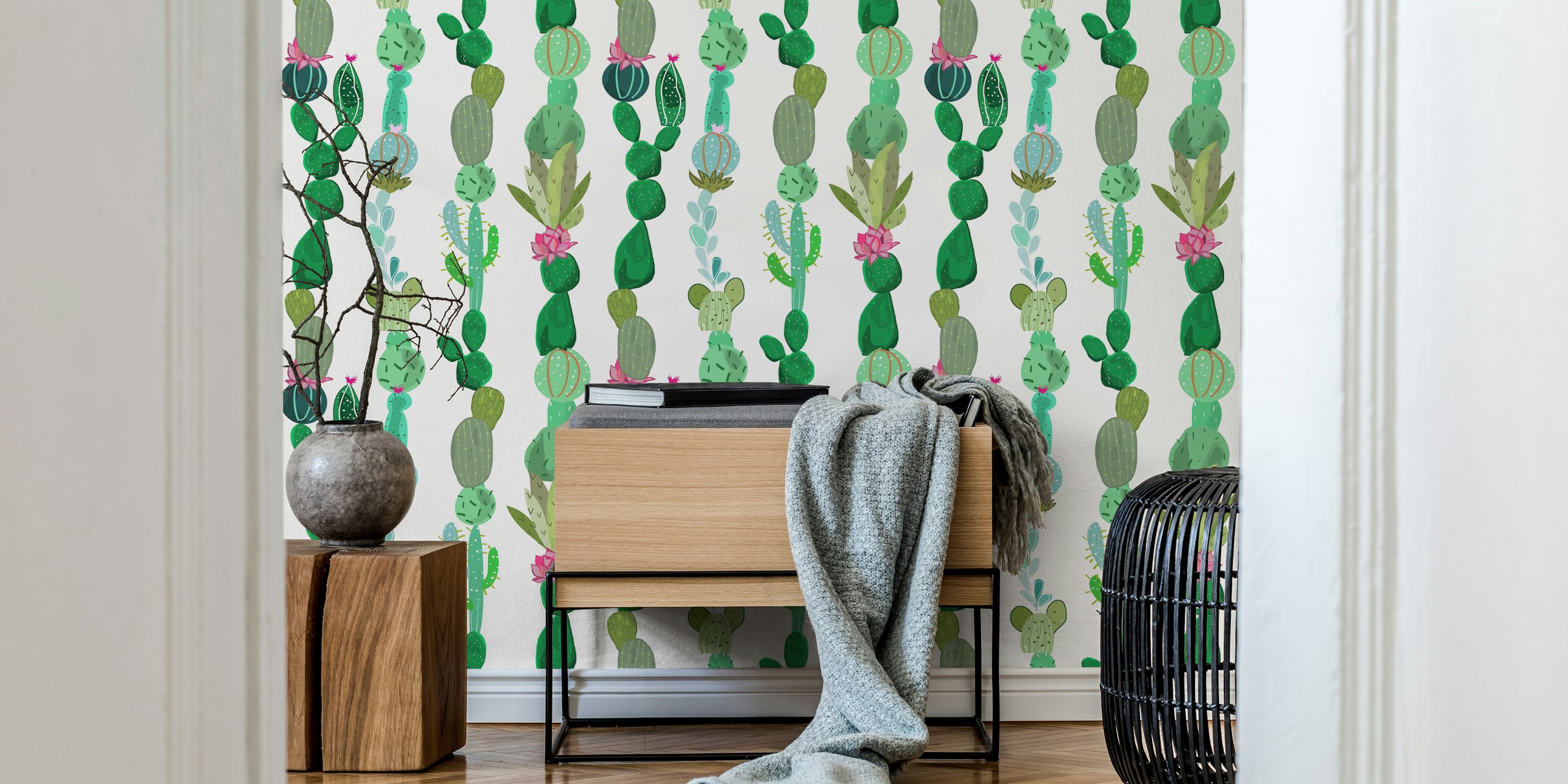 Illustrated cacti and succulents wallpaper design