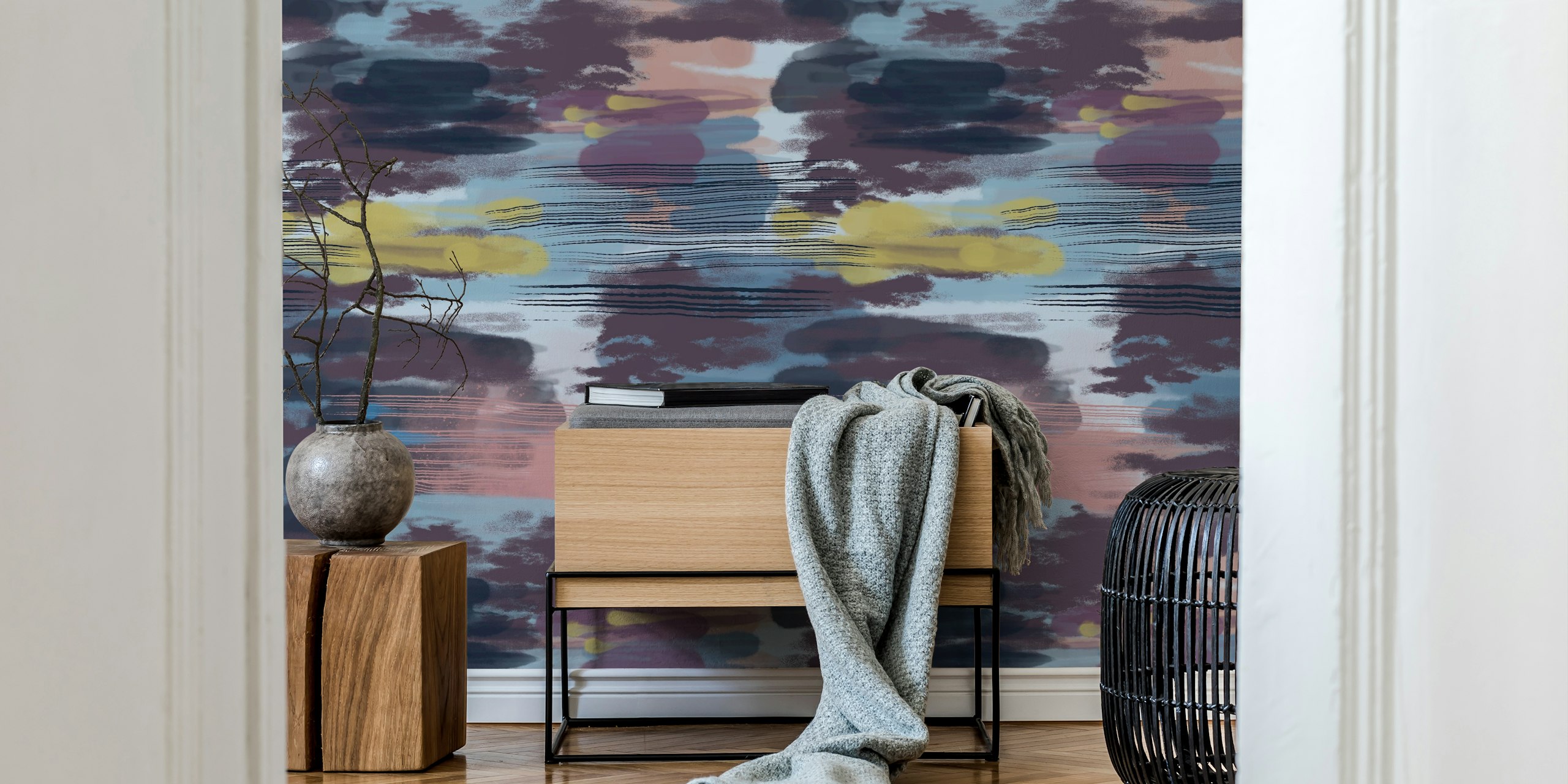 Hypnotic pattern behang in een moderne kamer