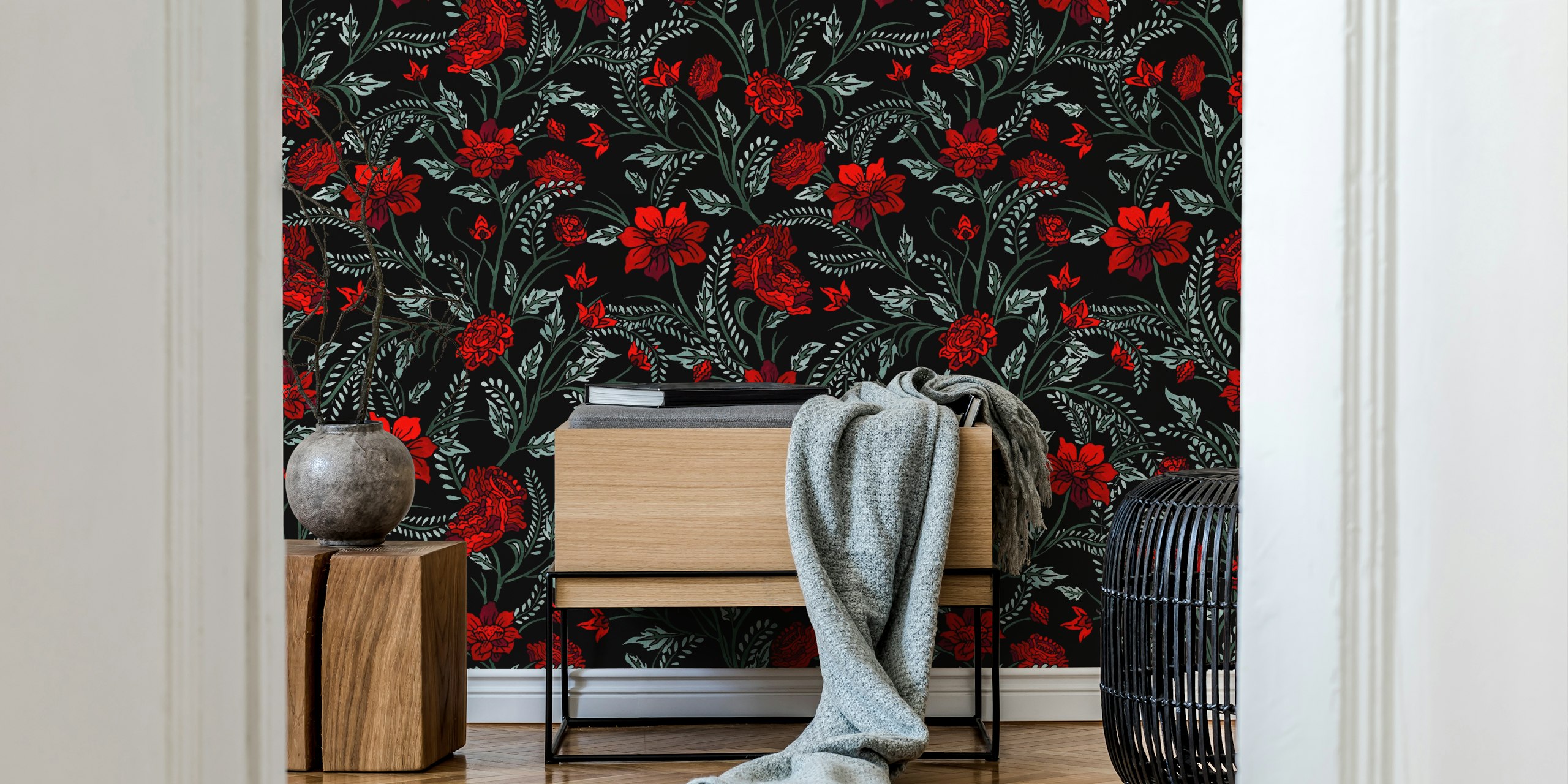 Beautiful red roses σχέδιο σε μαύρο ταπετσαρία