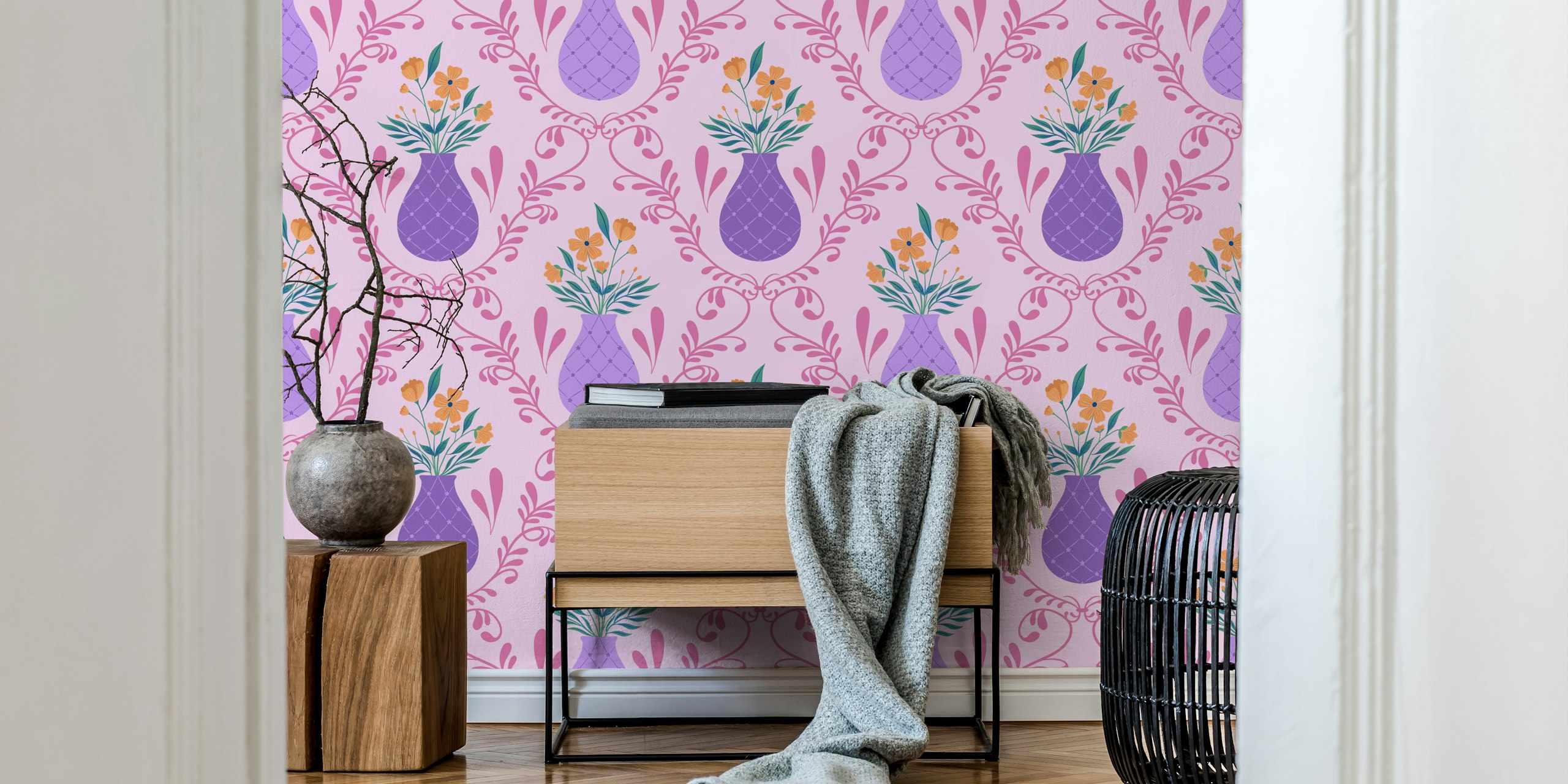 Franse Country Floral behang in een kamer