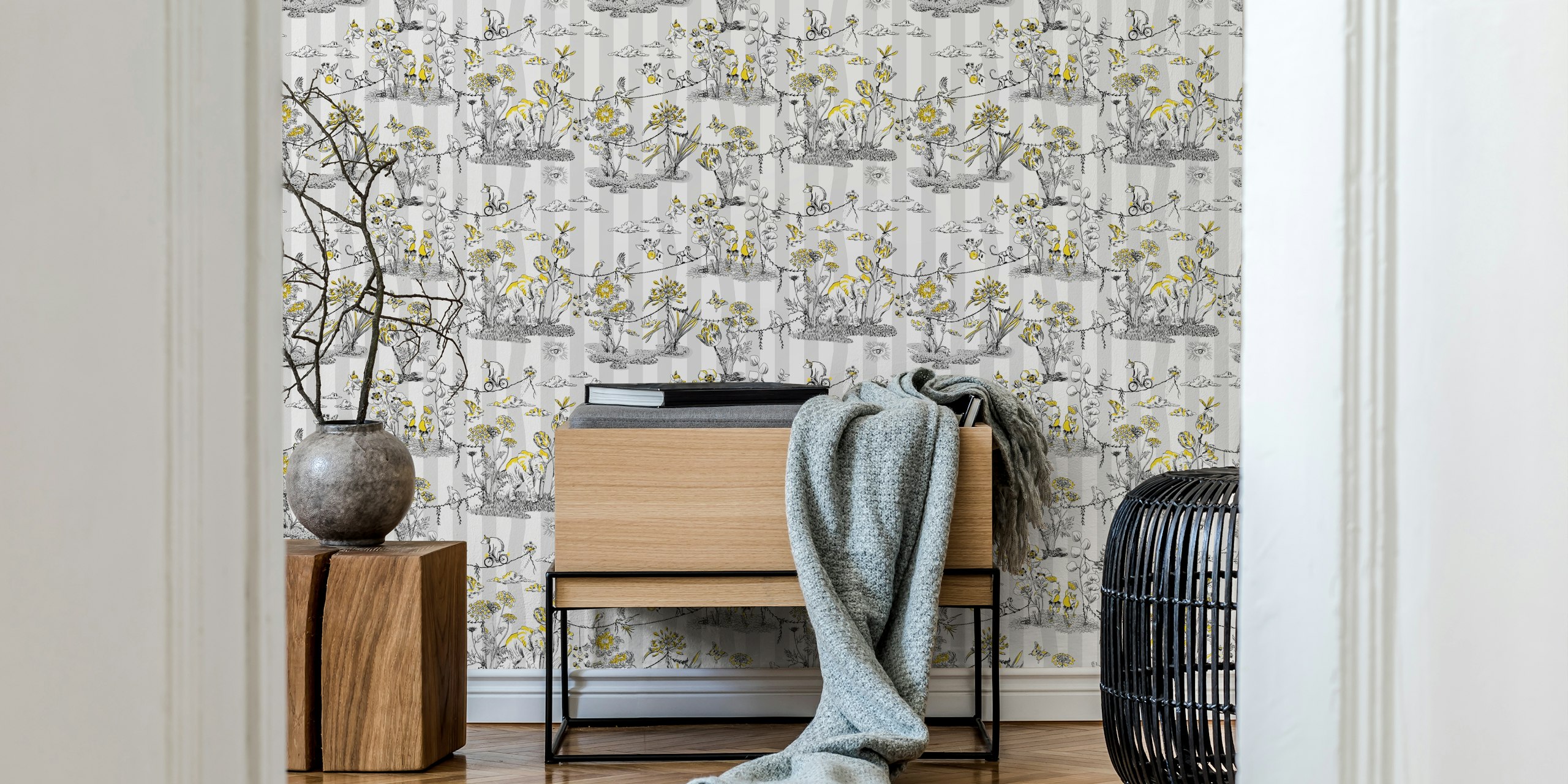 Whimsical jungle party tapetti huoneessa