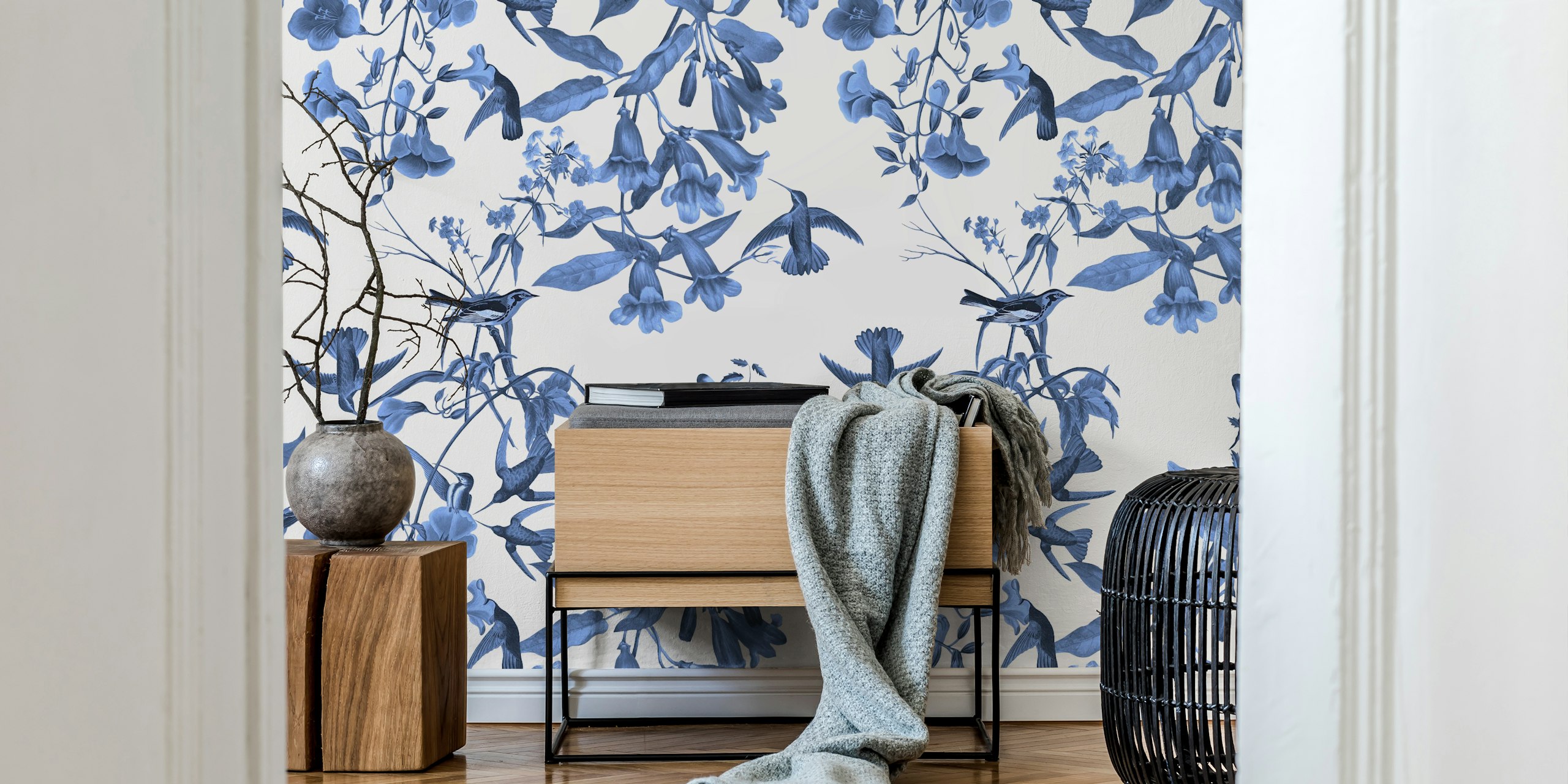 Fototapeta Modrí kolibříci a květiny s designem inspirovaným přírodou