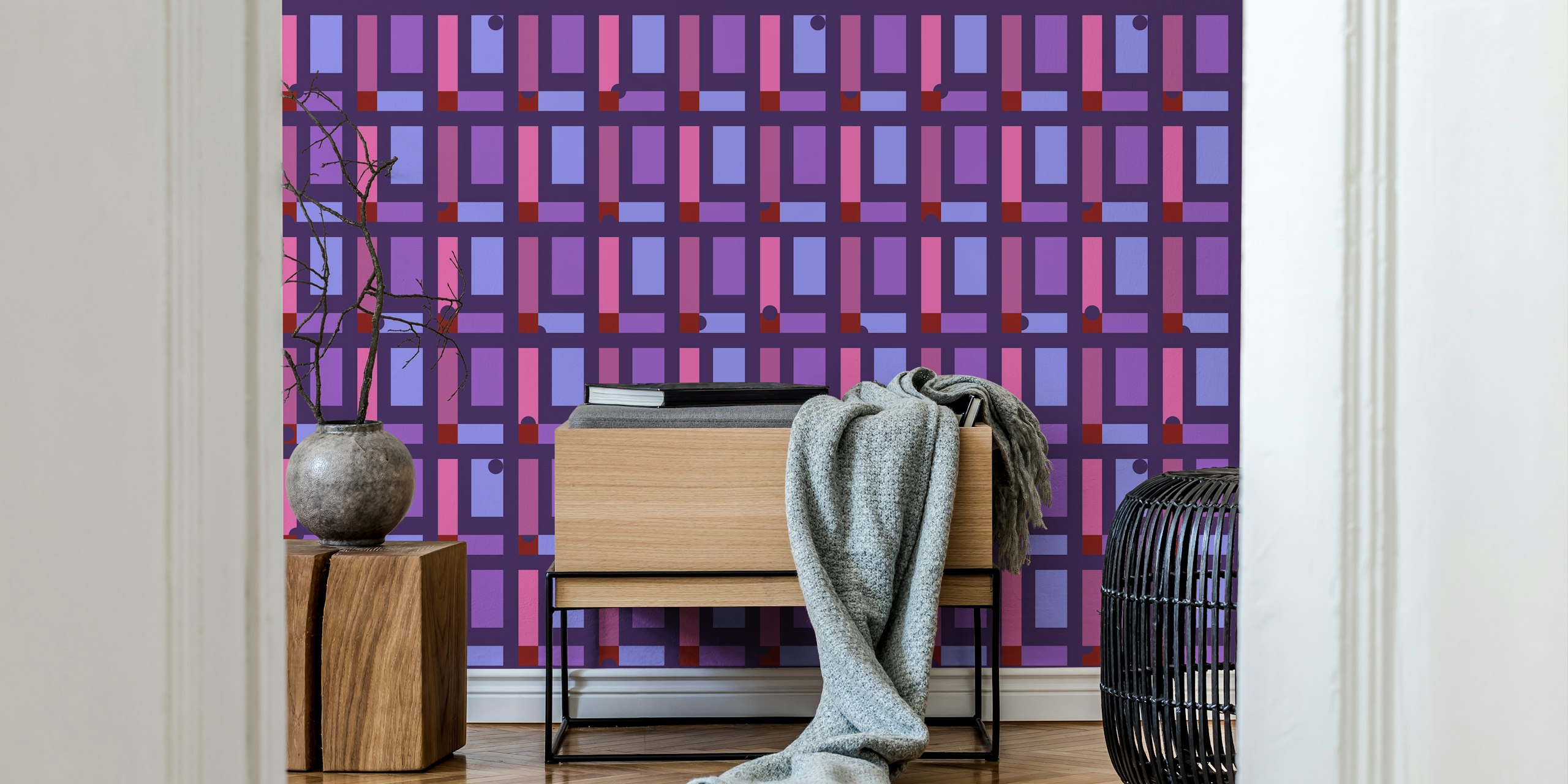 Papier peint à carreaux rétro coloré dans une pièce