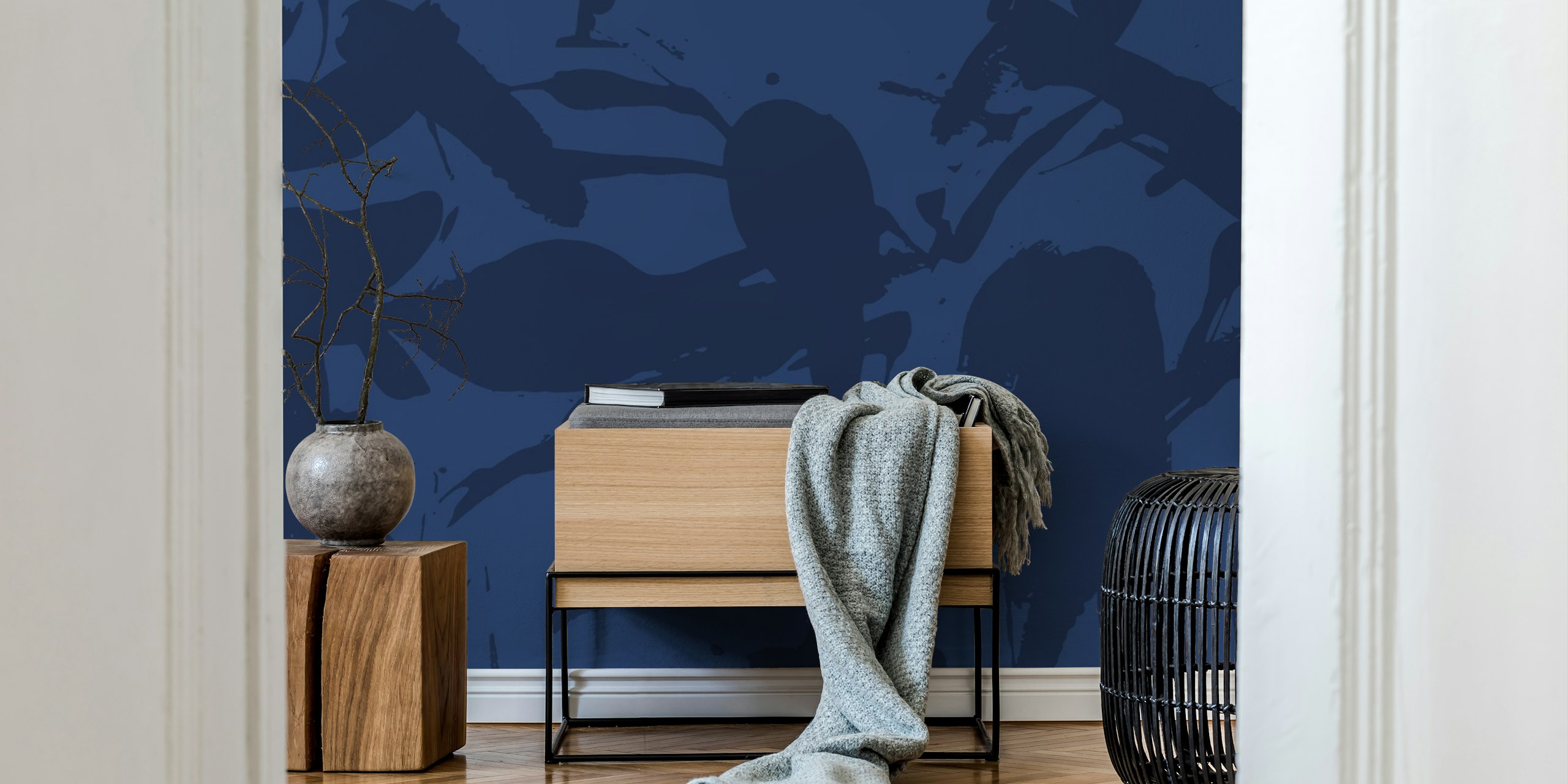 Navy blue abstract brushstroke pattern wallpaper