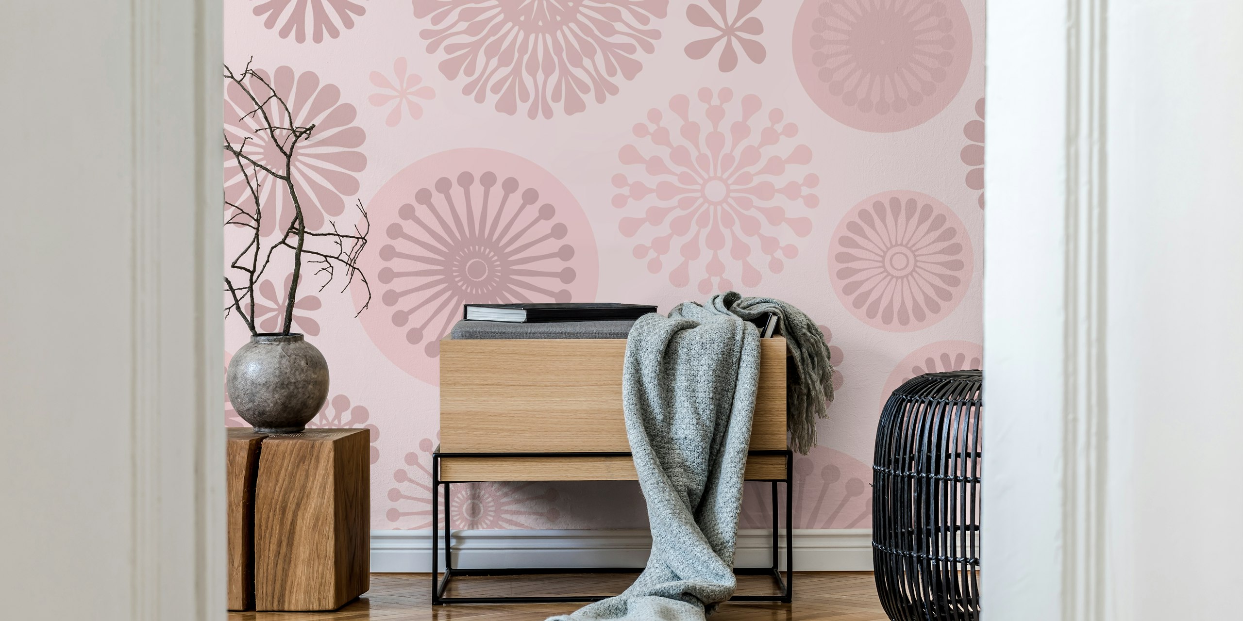 Floral Whimsy Retro Flowers wallpaper in a room