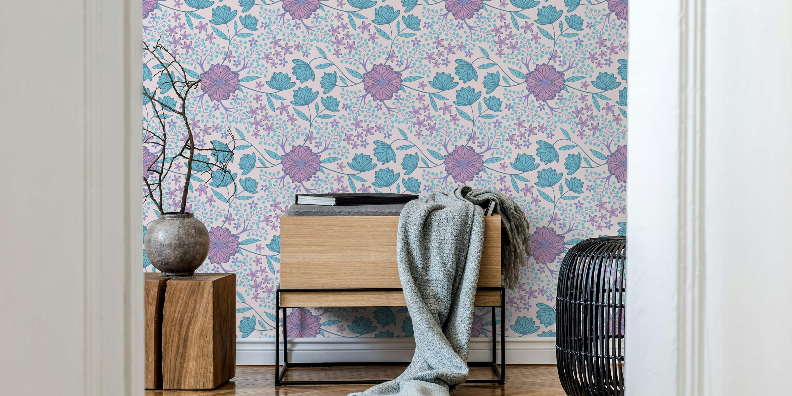 Enchanted floral wallpaper in room setting