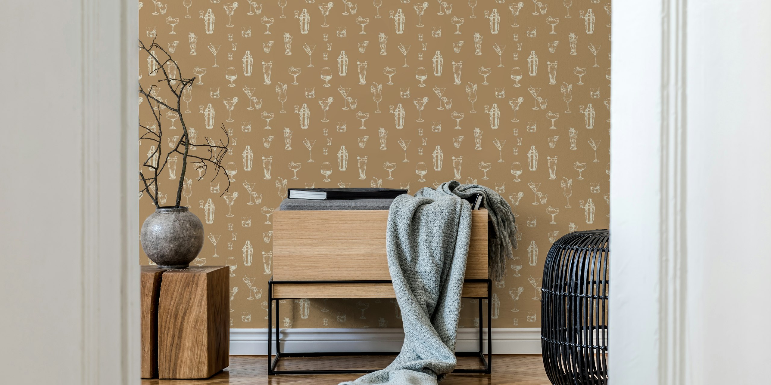 Sketchy Cocktails wallpaper design in a room