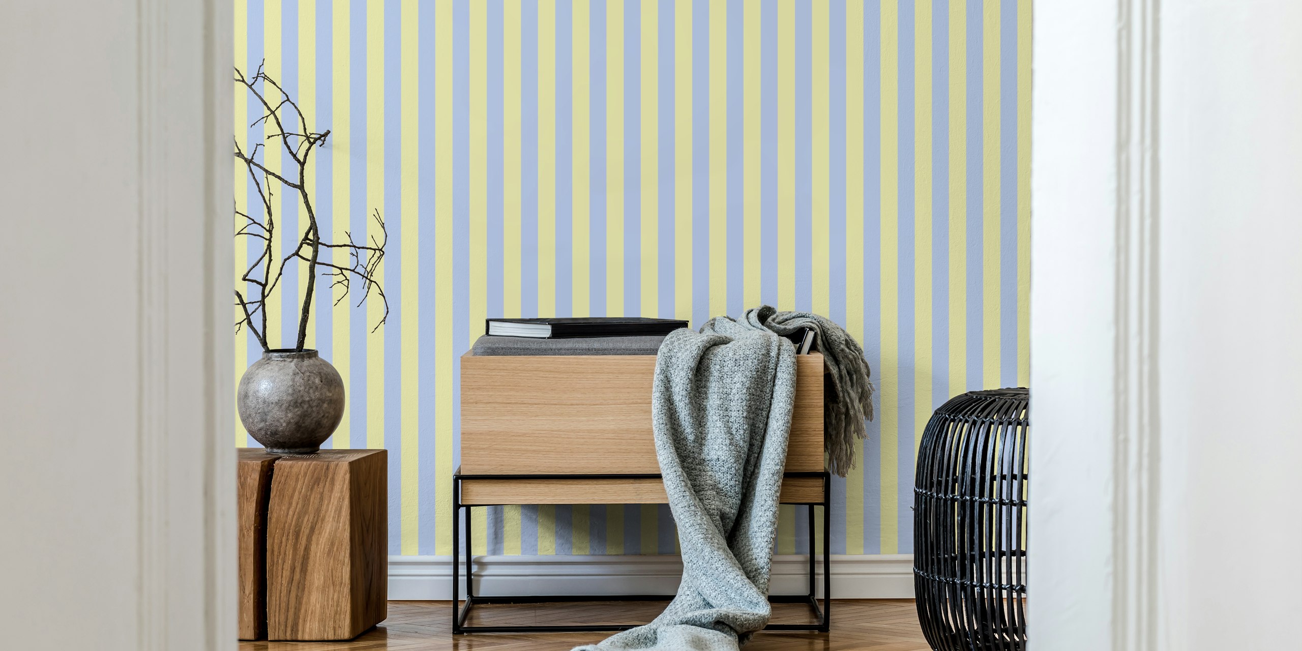Stripes Babyblue Yellow wallpaper in a room