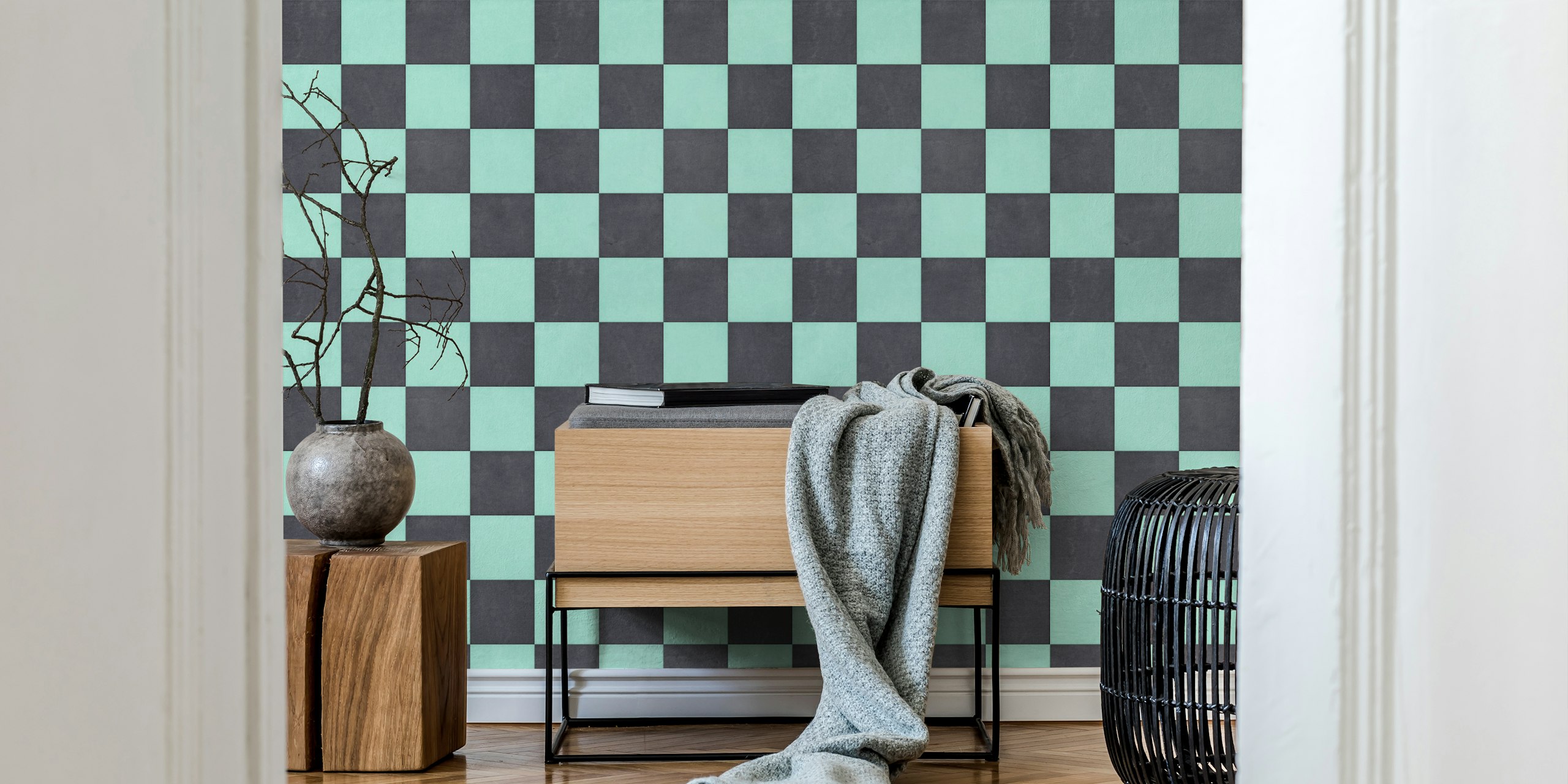 Tiles 002 G - Checkerboard Papel Tapiz En Un Entorno Moderno