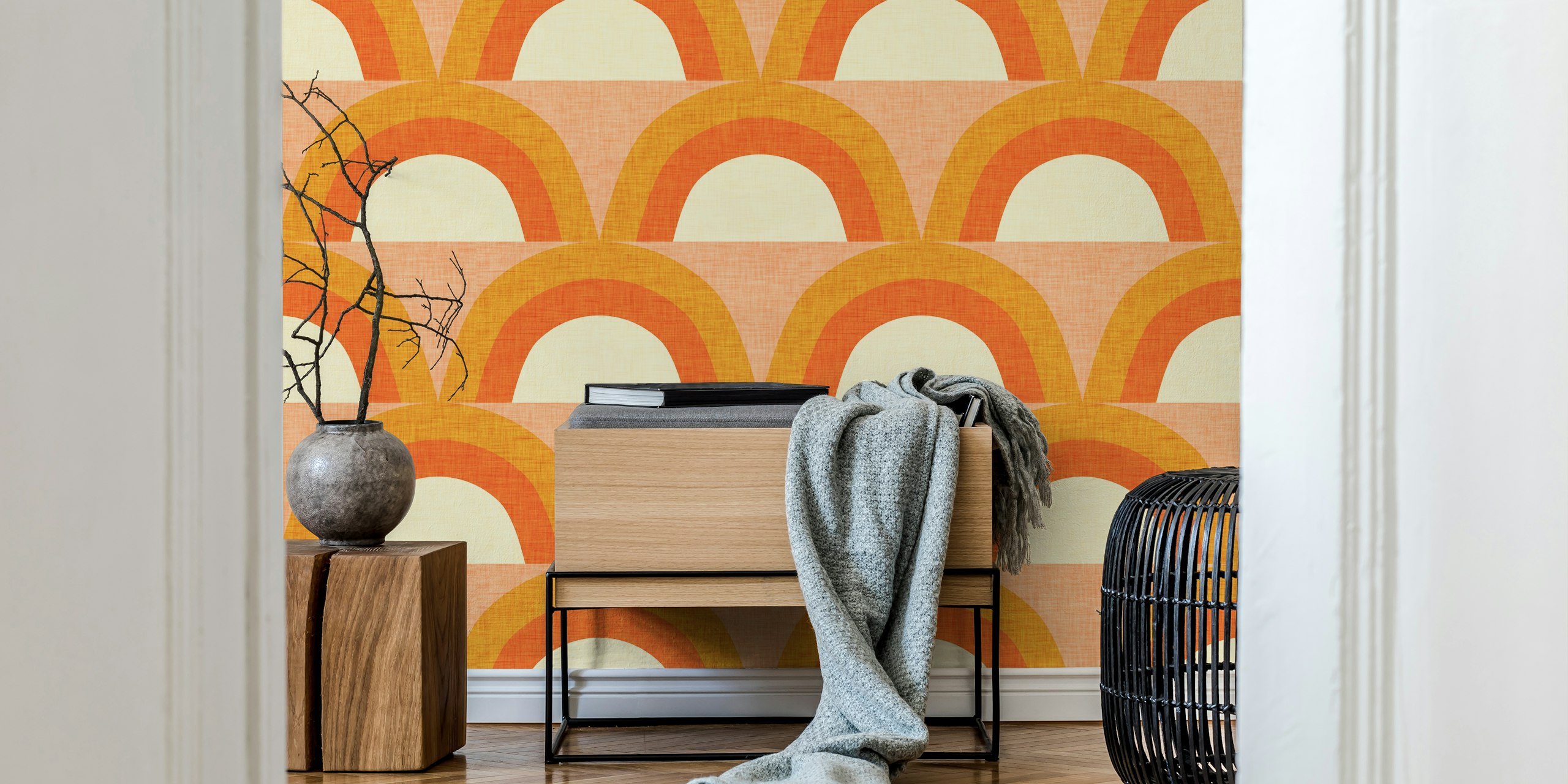 Papel de parede arco-íris de meio século em um quarto