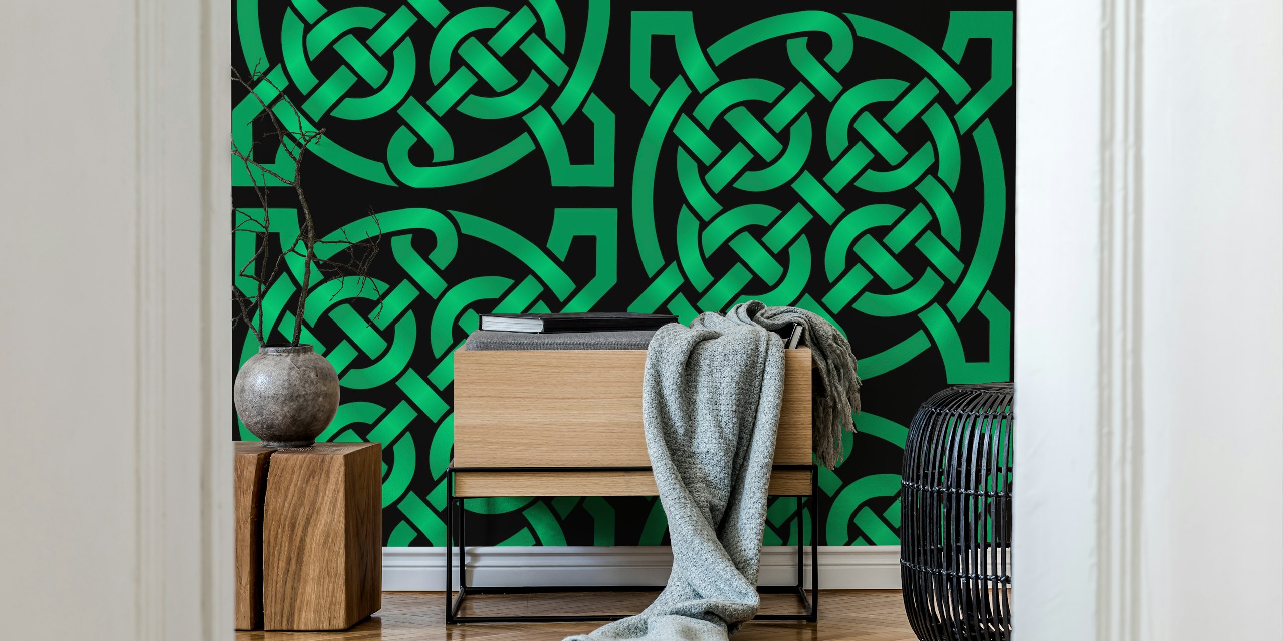 Celtic knot pattern in black and green wallpaper