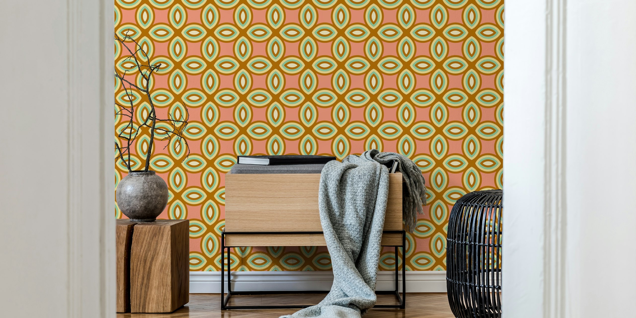 Retro Pink geometriska kakel tapetdesign
