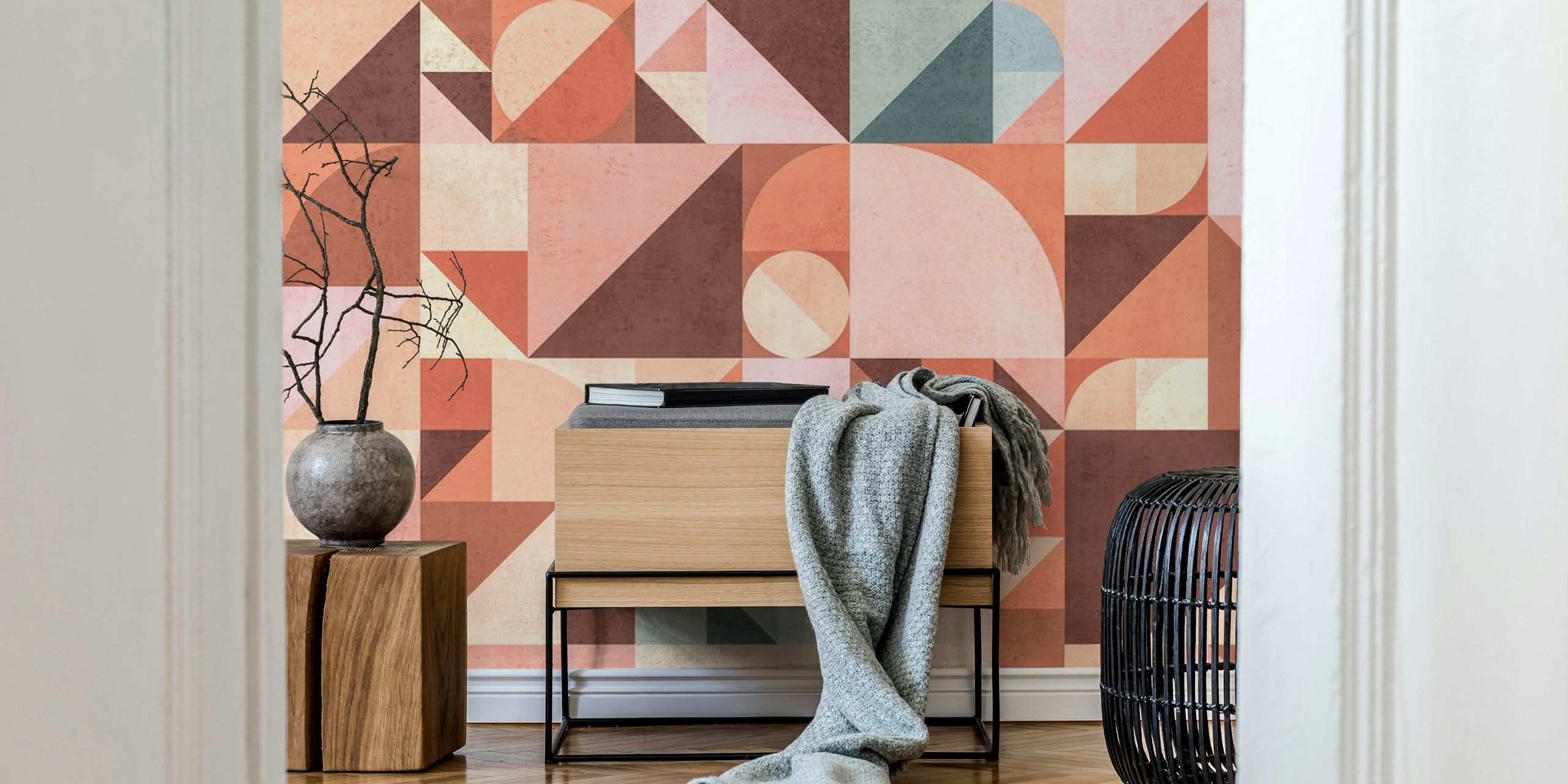 Papier peint mural de style Bauhaus moderne du milieu du siècle avec des formes géométriques dans des tons terreux