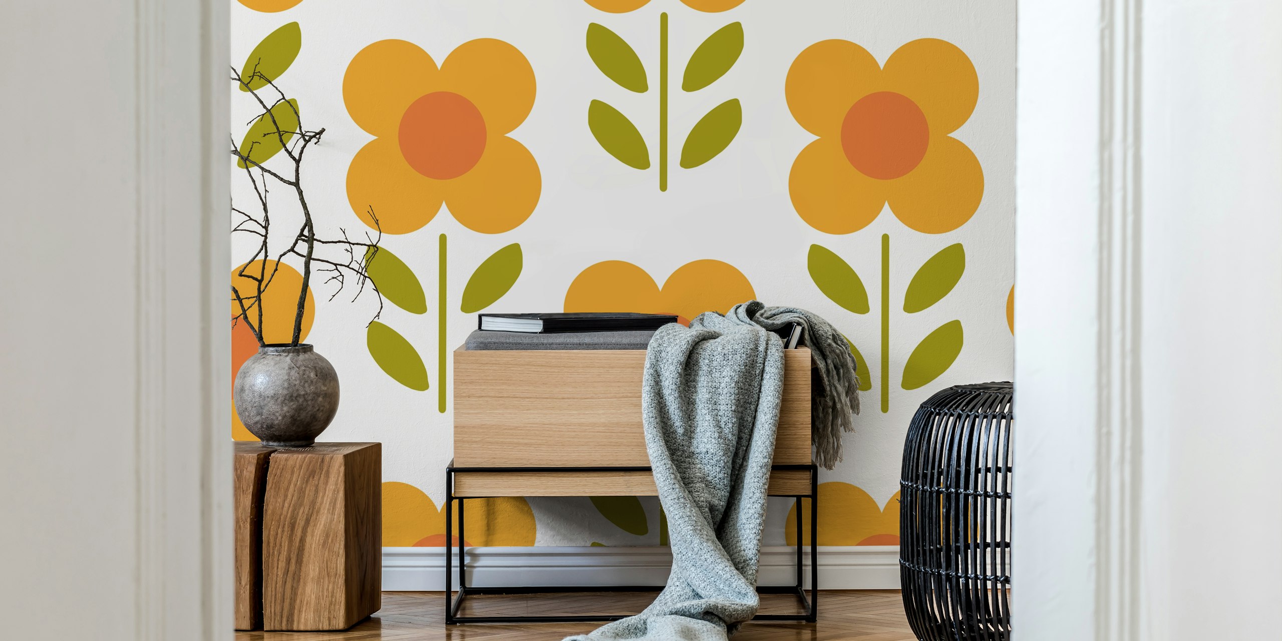Geometric Retro Daisy tapet i et rum