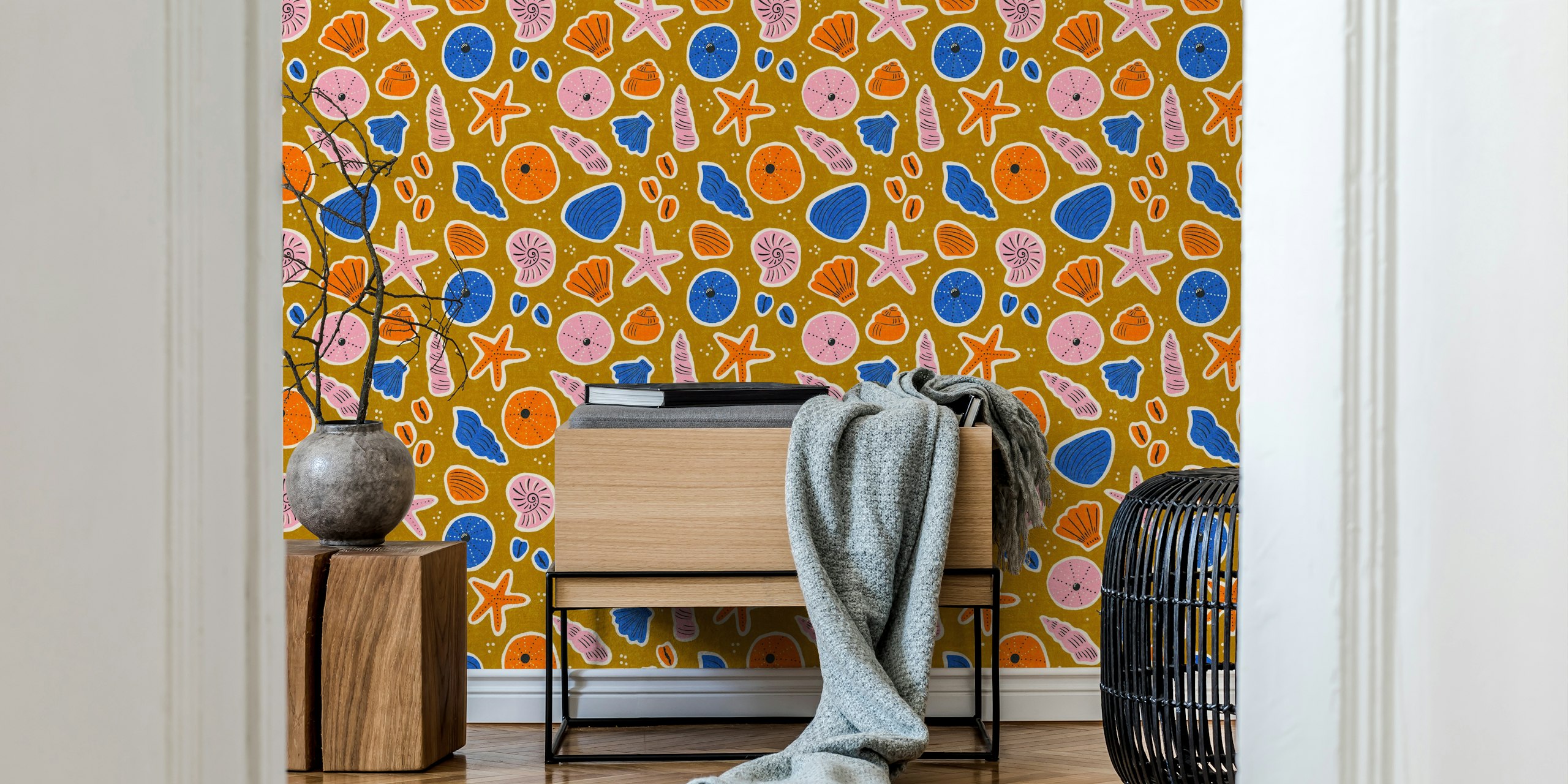 Design de papel de parede Vero em dourado e laranja