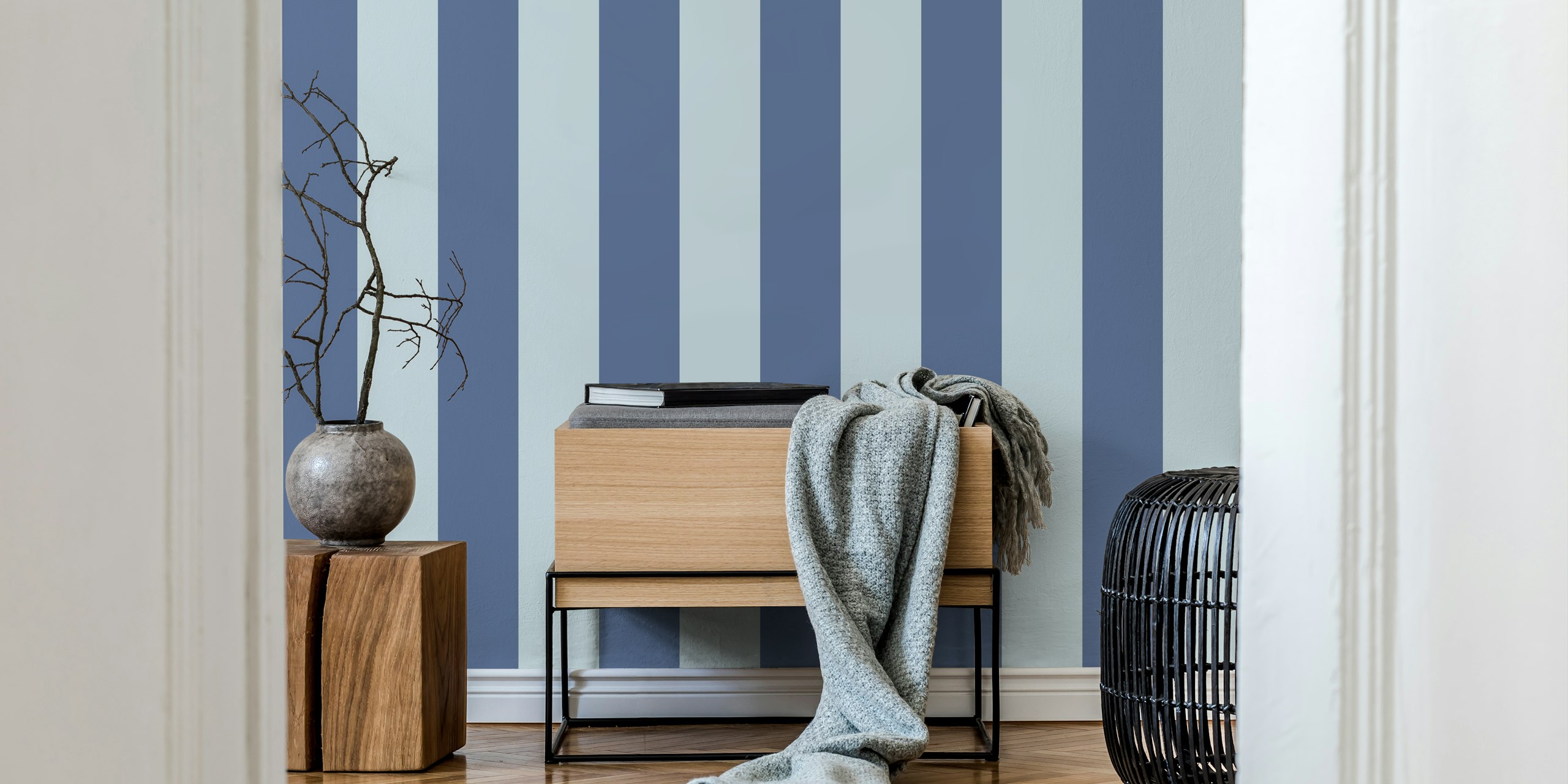 Blue Nova Stripes wallpaper in a modern setting